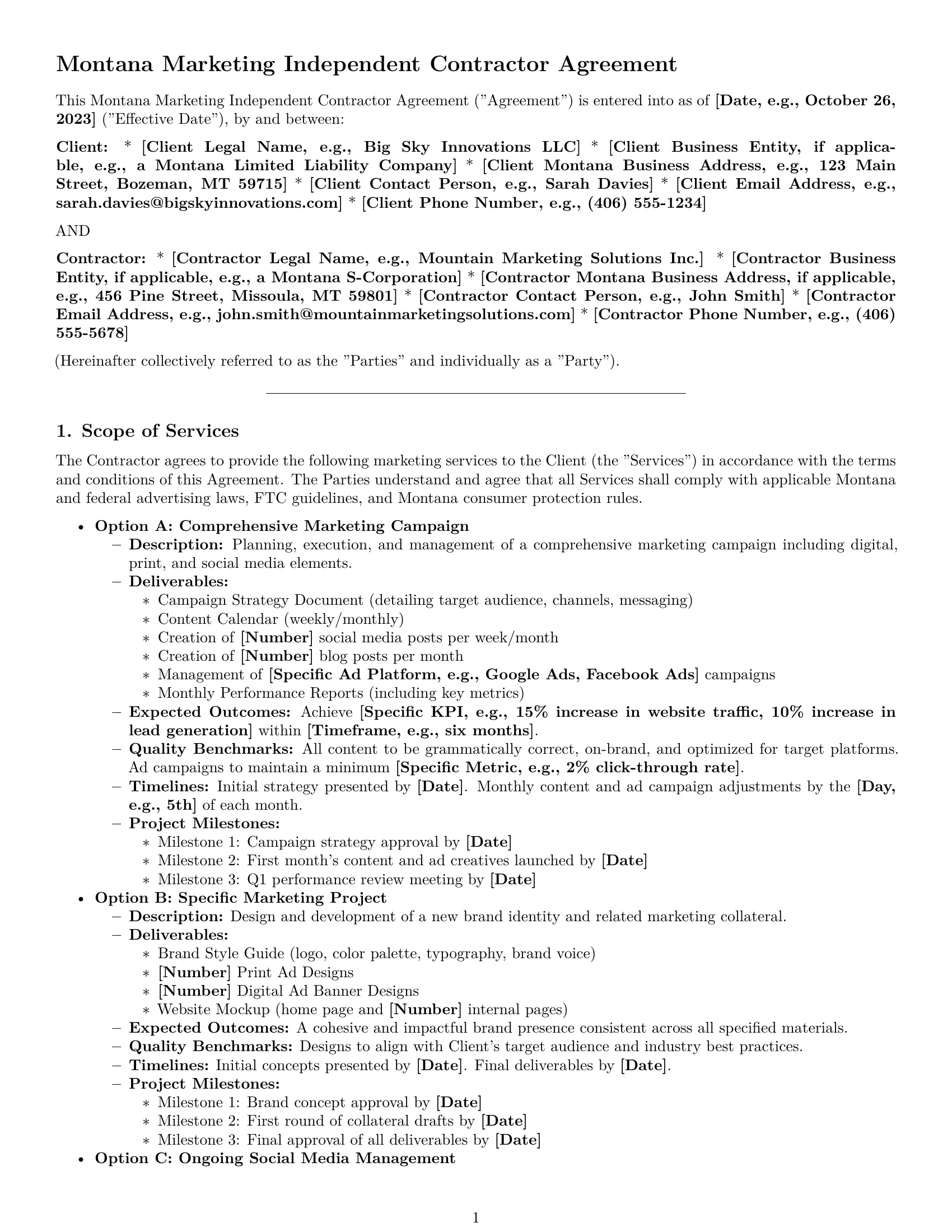 Preview page 1 of Pro Montana marketing independent contractor agreement template