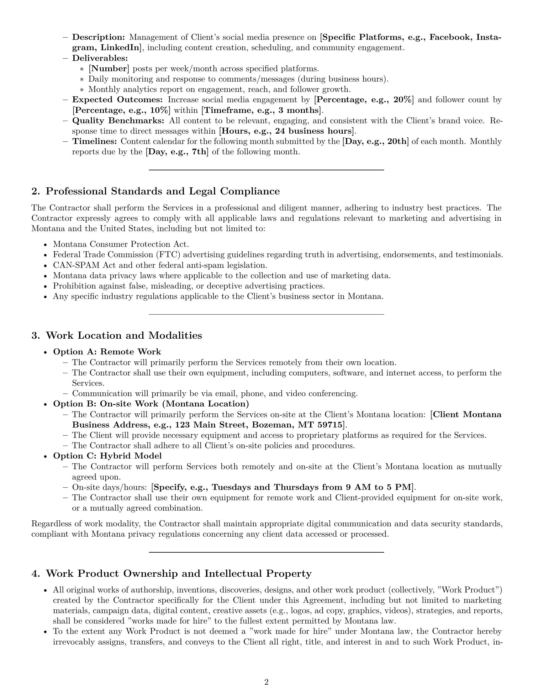 Preview page 2 of Pro Montana marketing independent contractor agreement template
