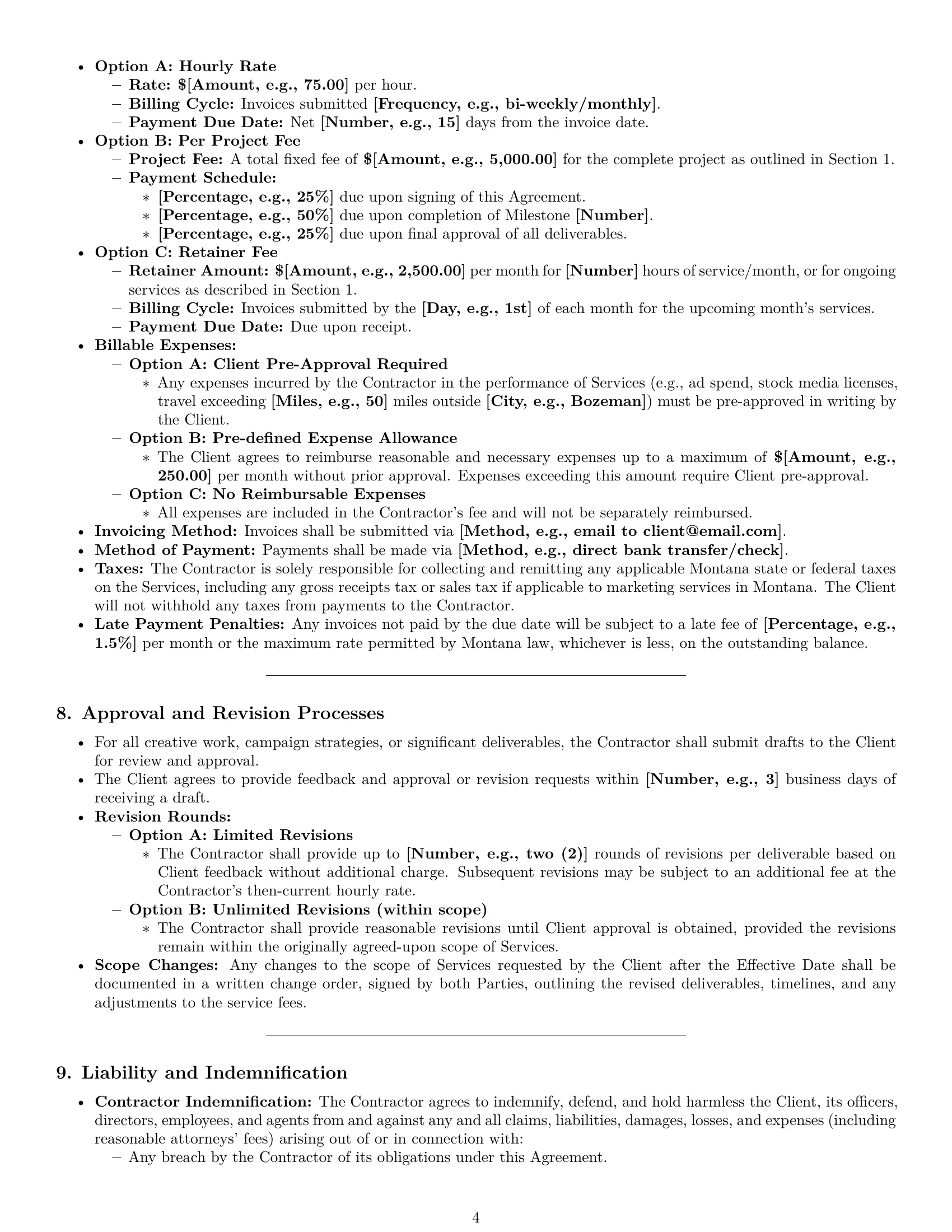 Preview page 4 of Pro Montana marketing independent contractor agreement template