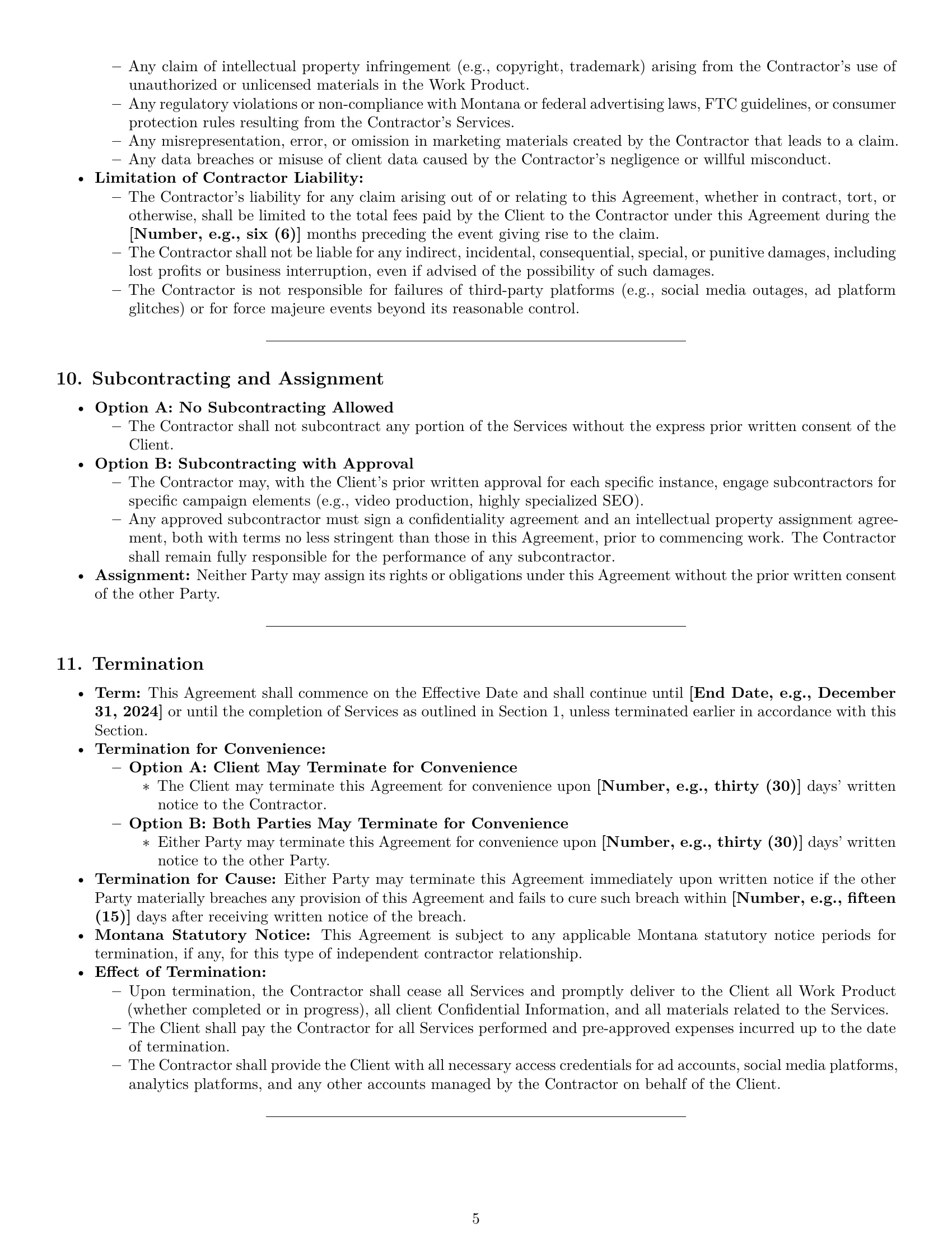 Preview page 5 of Pro Montana marketing independent contractor agreement template