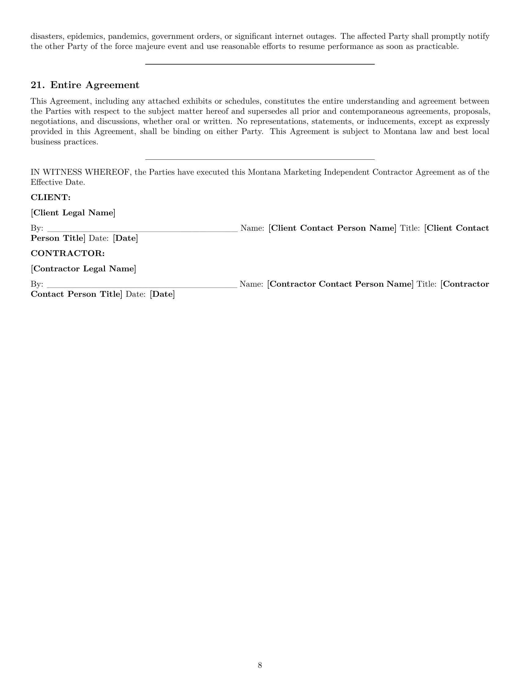 Preview page 8 of Pro Montana marketing independent contractor agreement template
