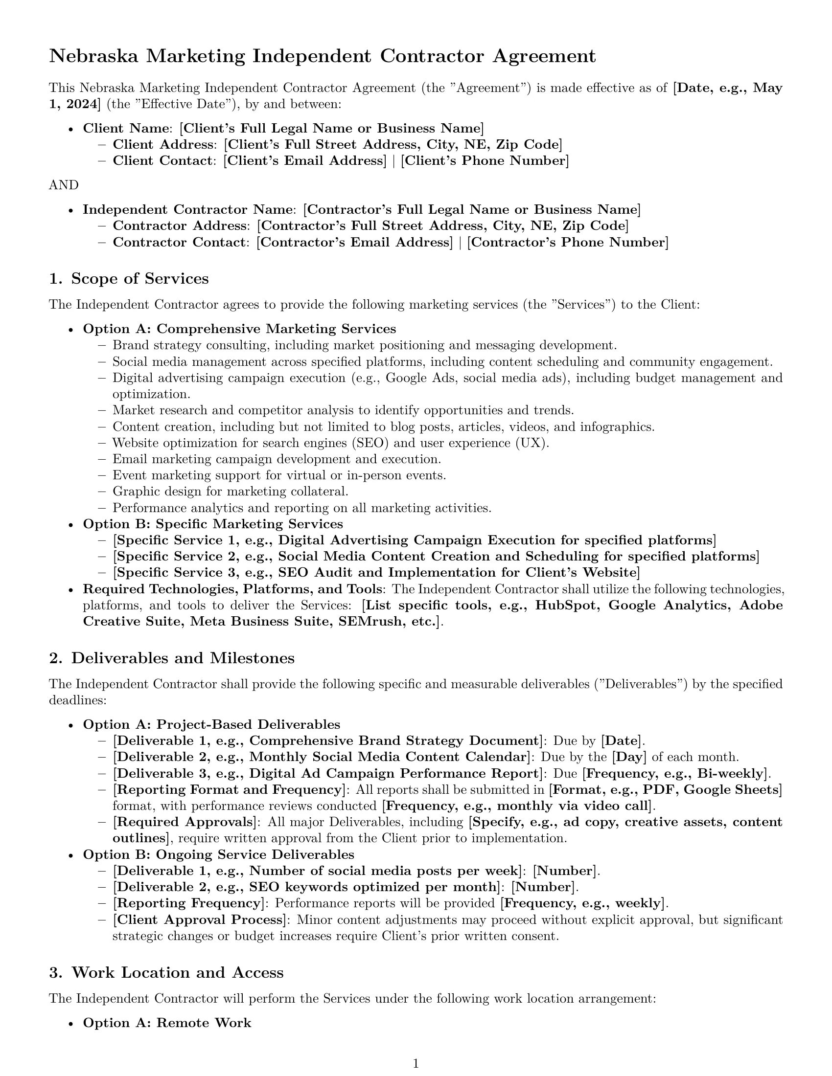 Preview page 1 of Pro Nebraska marketing independent contractor agreement template