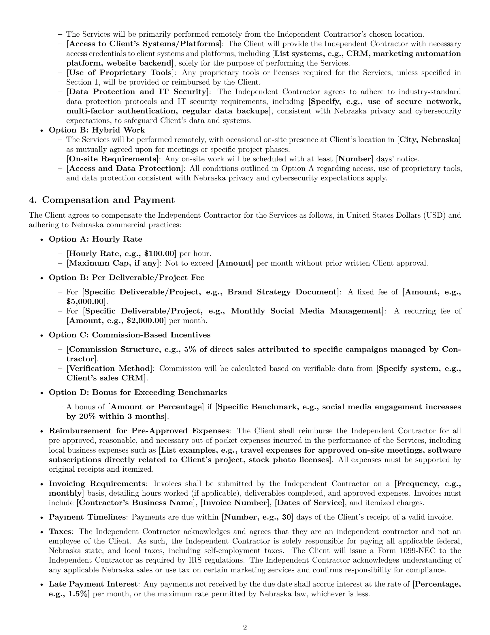 Preview page 2 of Pro Nebraska marketing independent contractor agreement template
