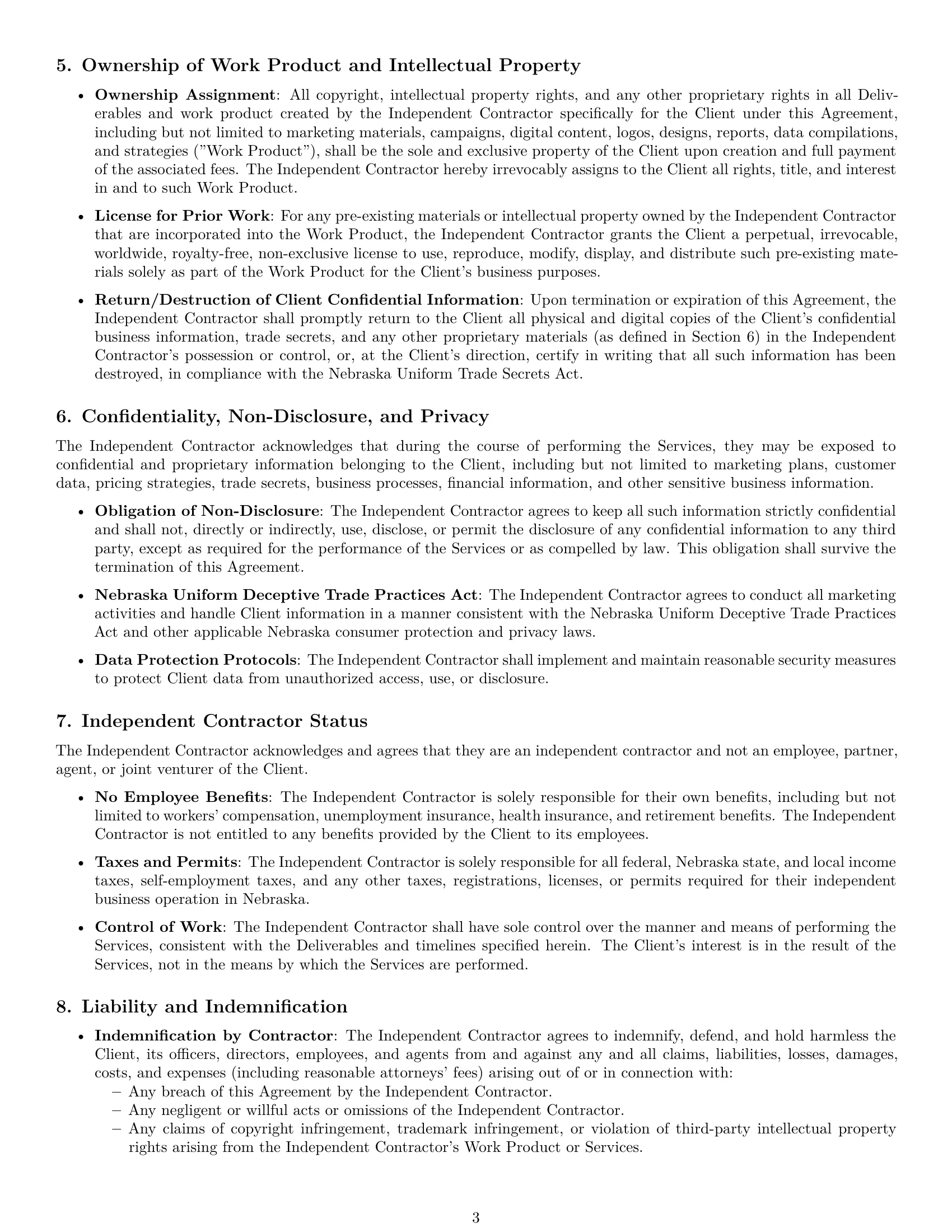 Preview page 3 of Pro Nebraska marketing independent contractor agreement template