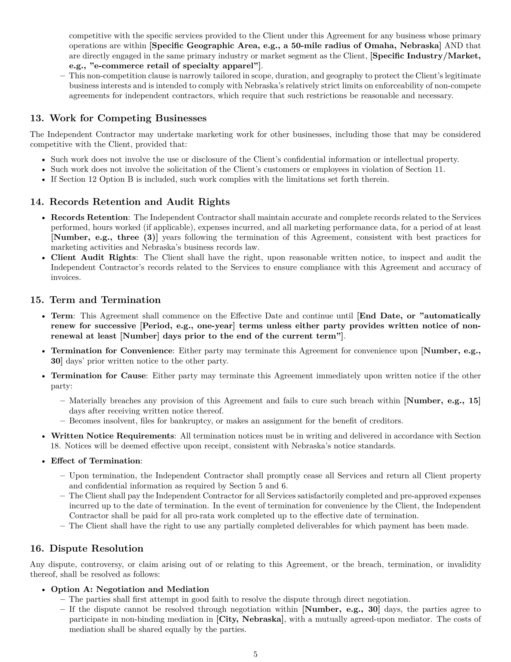 Preview page 5 of Pro Nebraska marketing independent contractor agreement template