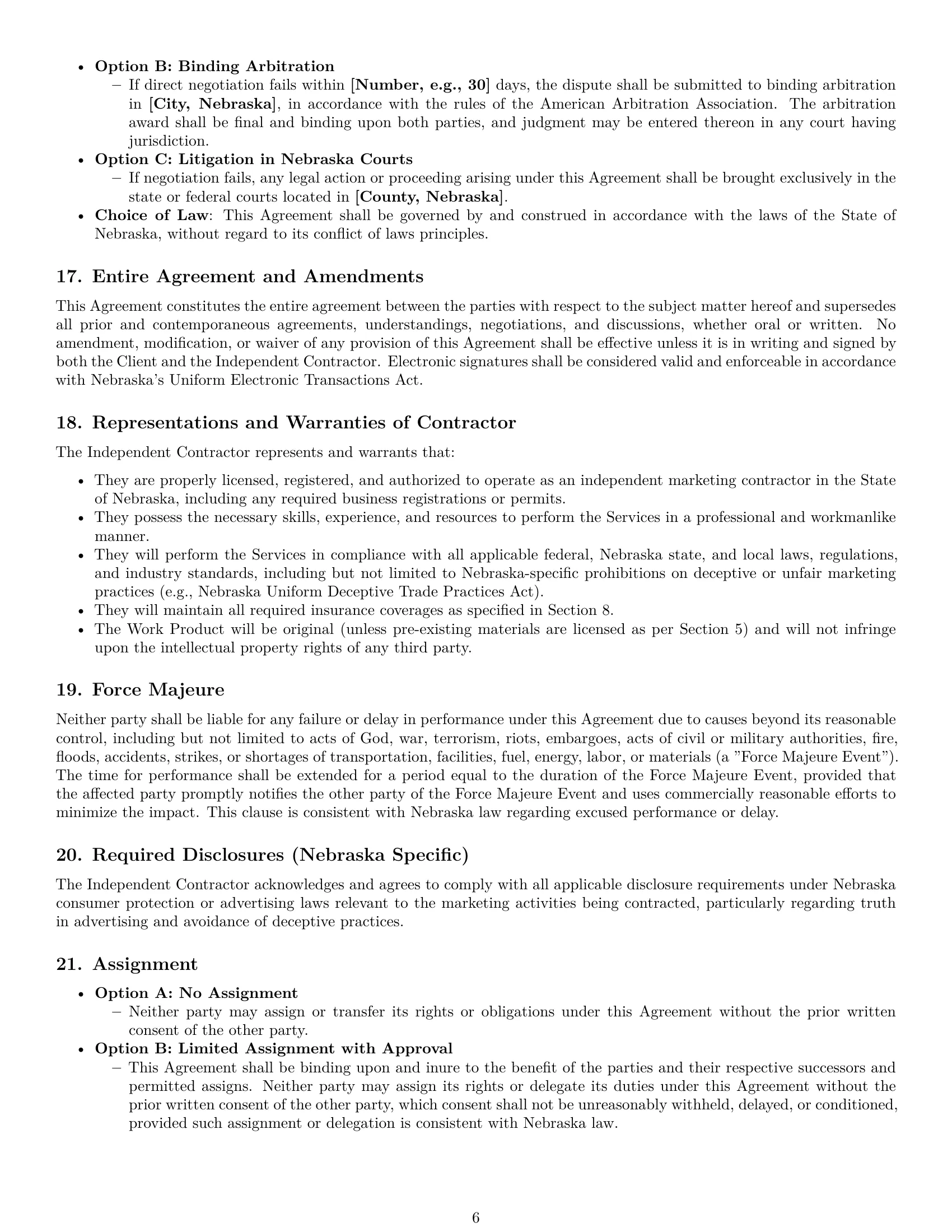 Preview page 6 of Pro Nebraska marketing independent contractor agreement template