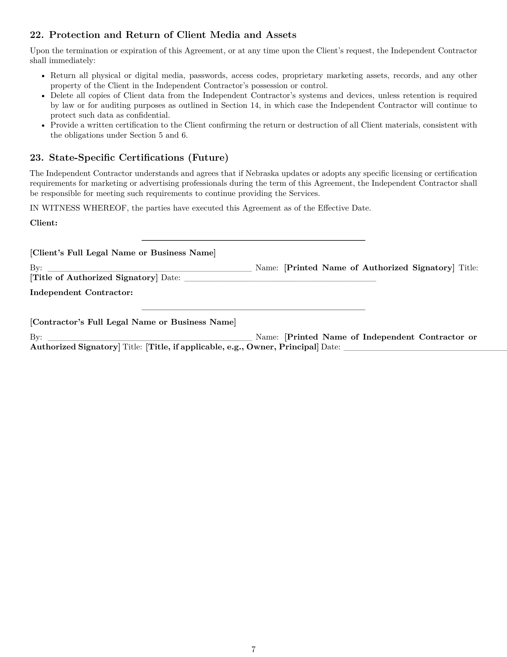 Preview page 7 of Pro Nebraska marketing independent contractor agreement template