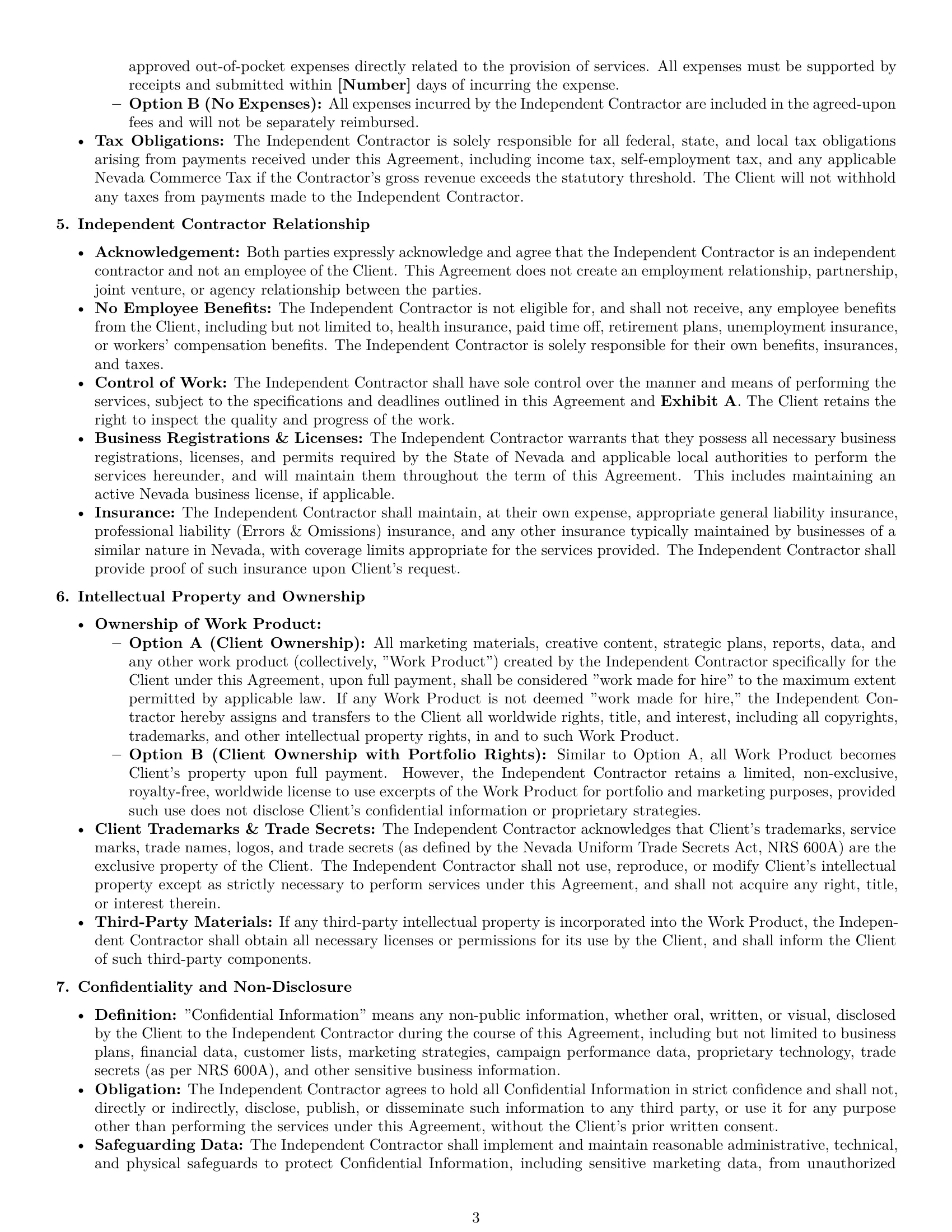 Preview page 3 of Pro Nevada marketing independent contractor agreement template