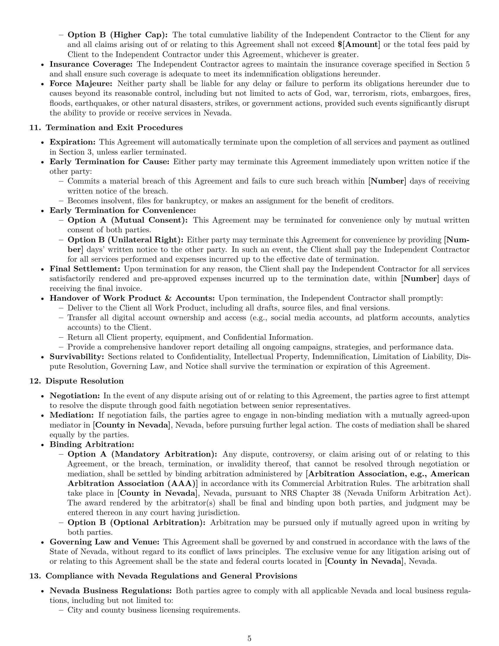 Preview page 5 of Pro Nevada marketing independent contractor agreement template
