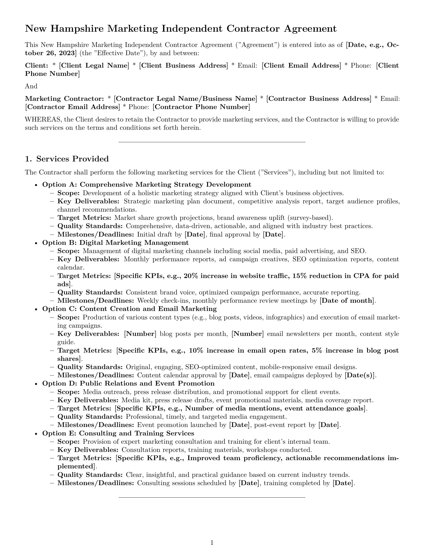 Preview page 1 of Pro New Hampshire marketing independent contractor agreement template