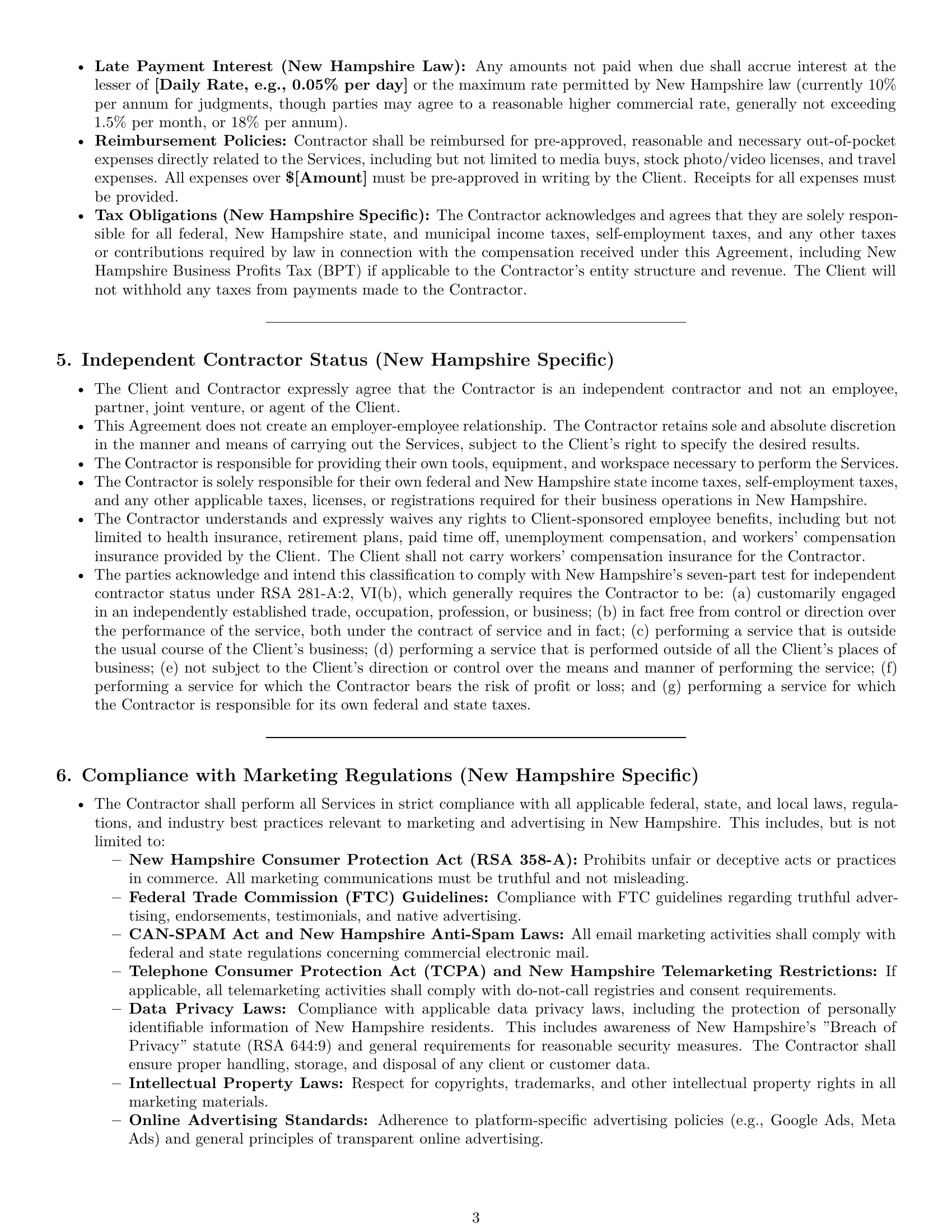 Preview page 3 of Pro New Hampshire marketing independent contractor agreement template