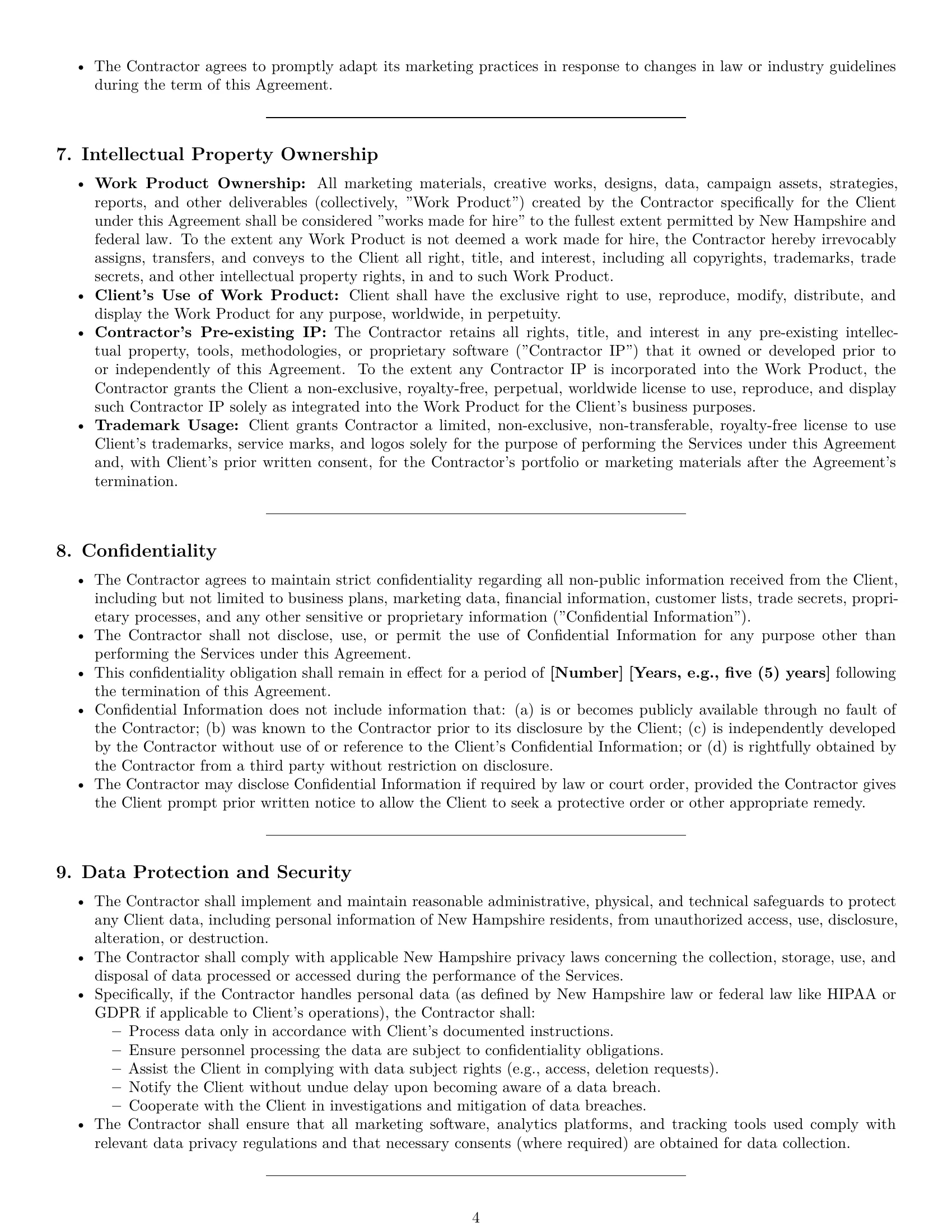 Preview page 4 of Pro New Hampshire marketing independent contractor agreement template