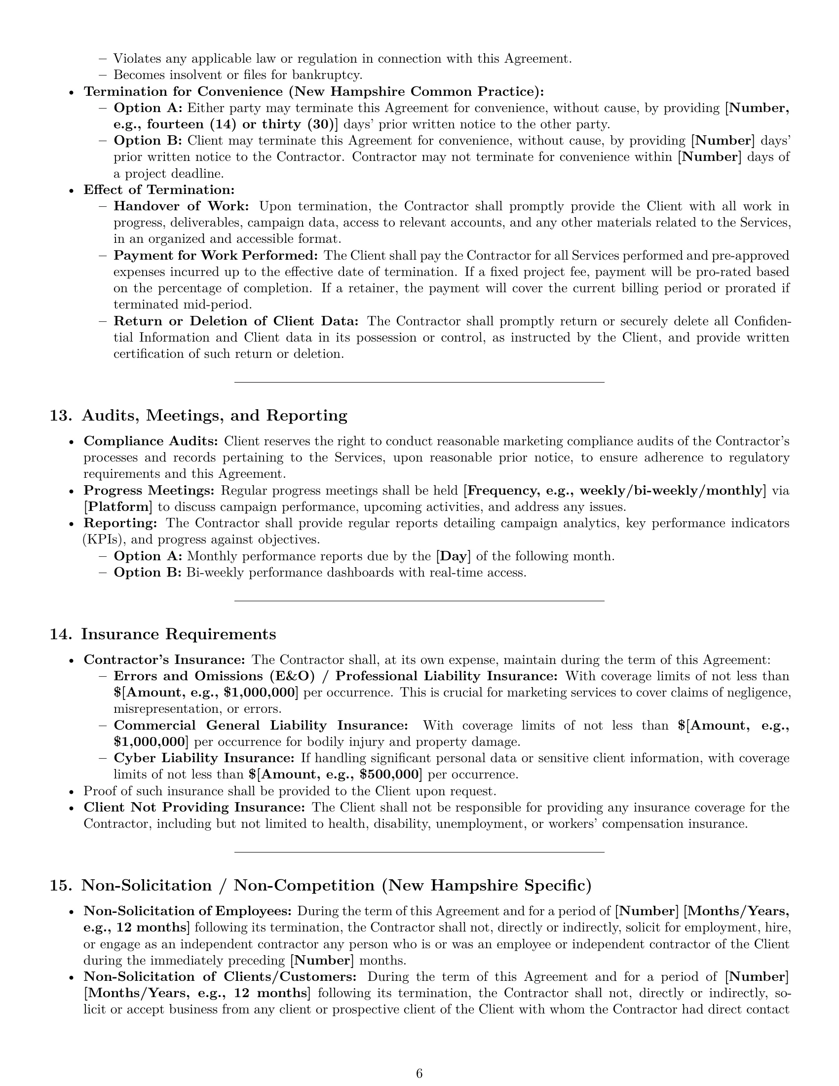 Preview page 6 of Pro New Hampshire marketing independent contractor agreement template