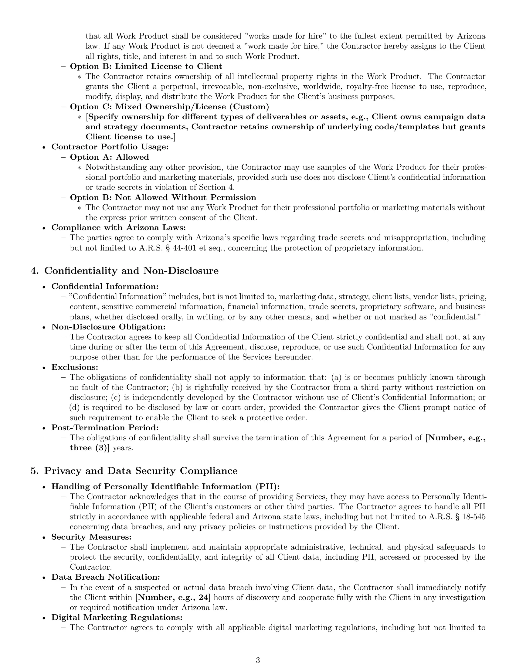 Preview page 3 of Pro Arizona marketing independent contractor agreement template