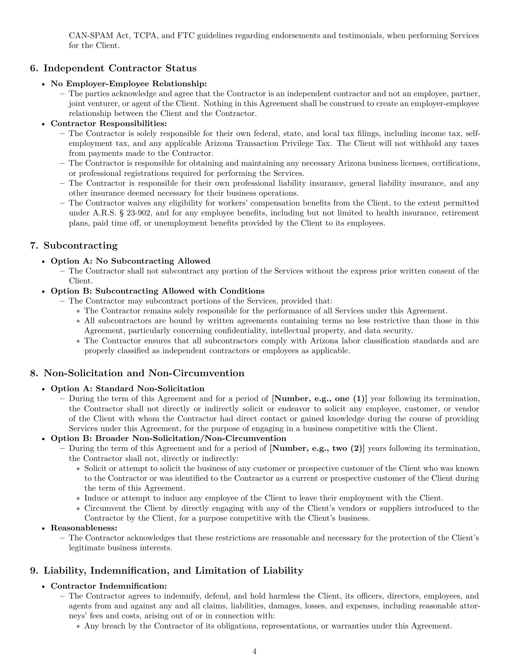 Preview page 4 of Pro Arizona marketing independent contractor agreement template