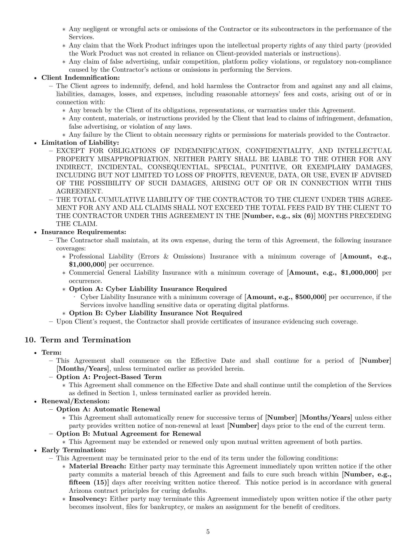Preview page 5 of Pro Arizona marketing independent contractor agreement template