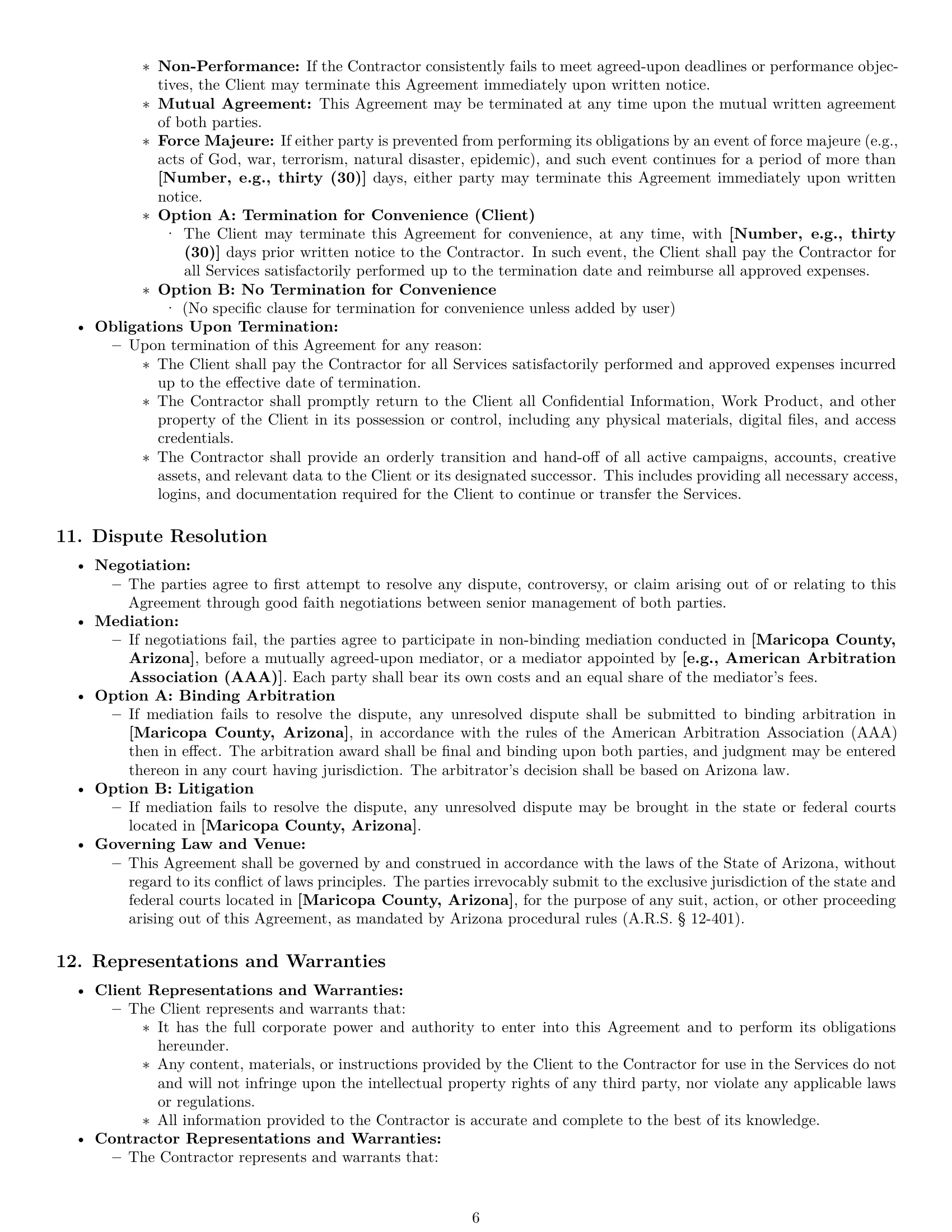 Preview page 6 of Pro Arizona marketing independent contractor agreement template