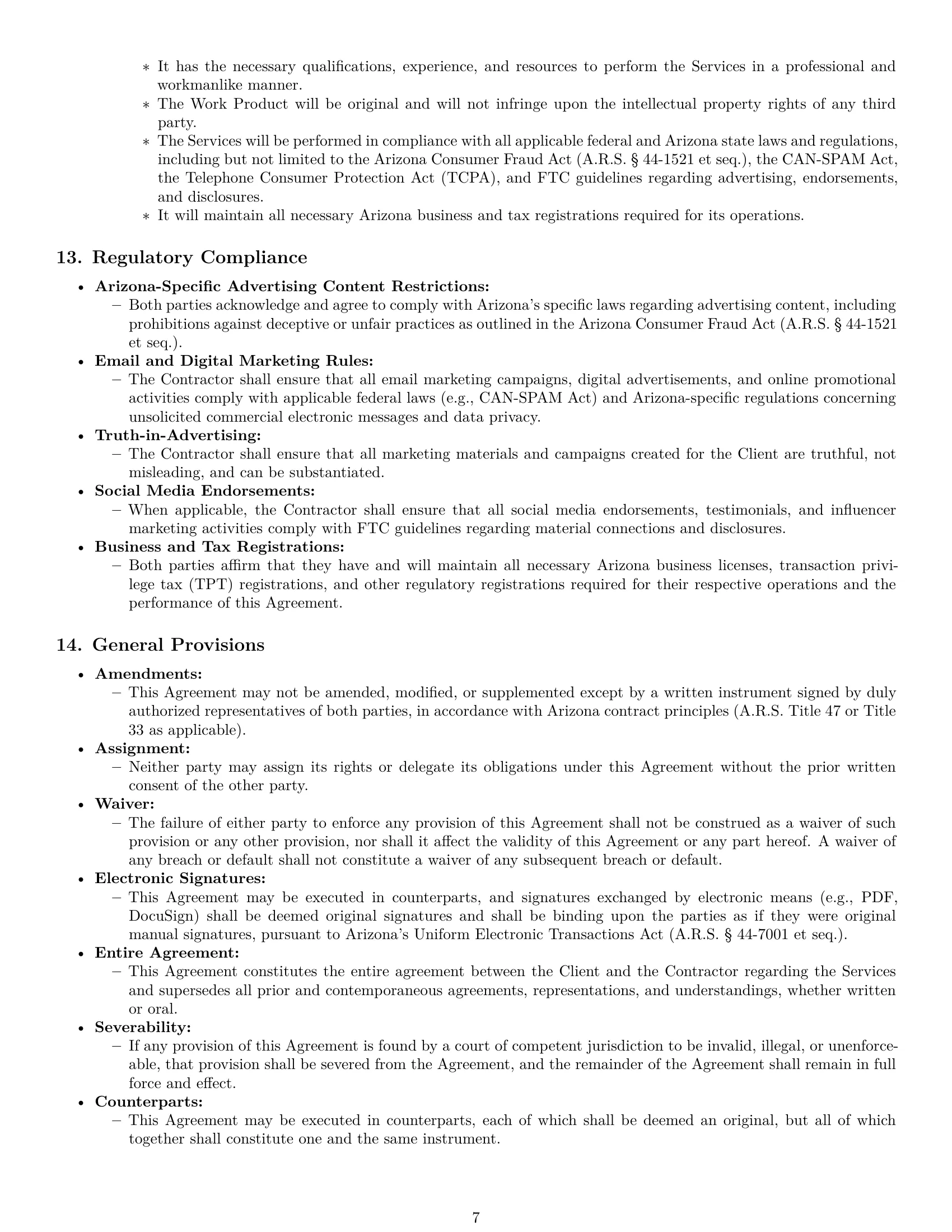 Preview page 7 of Pro Arizona marketing independent contractor agreement template
