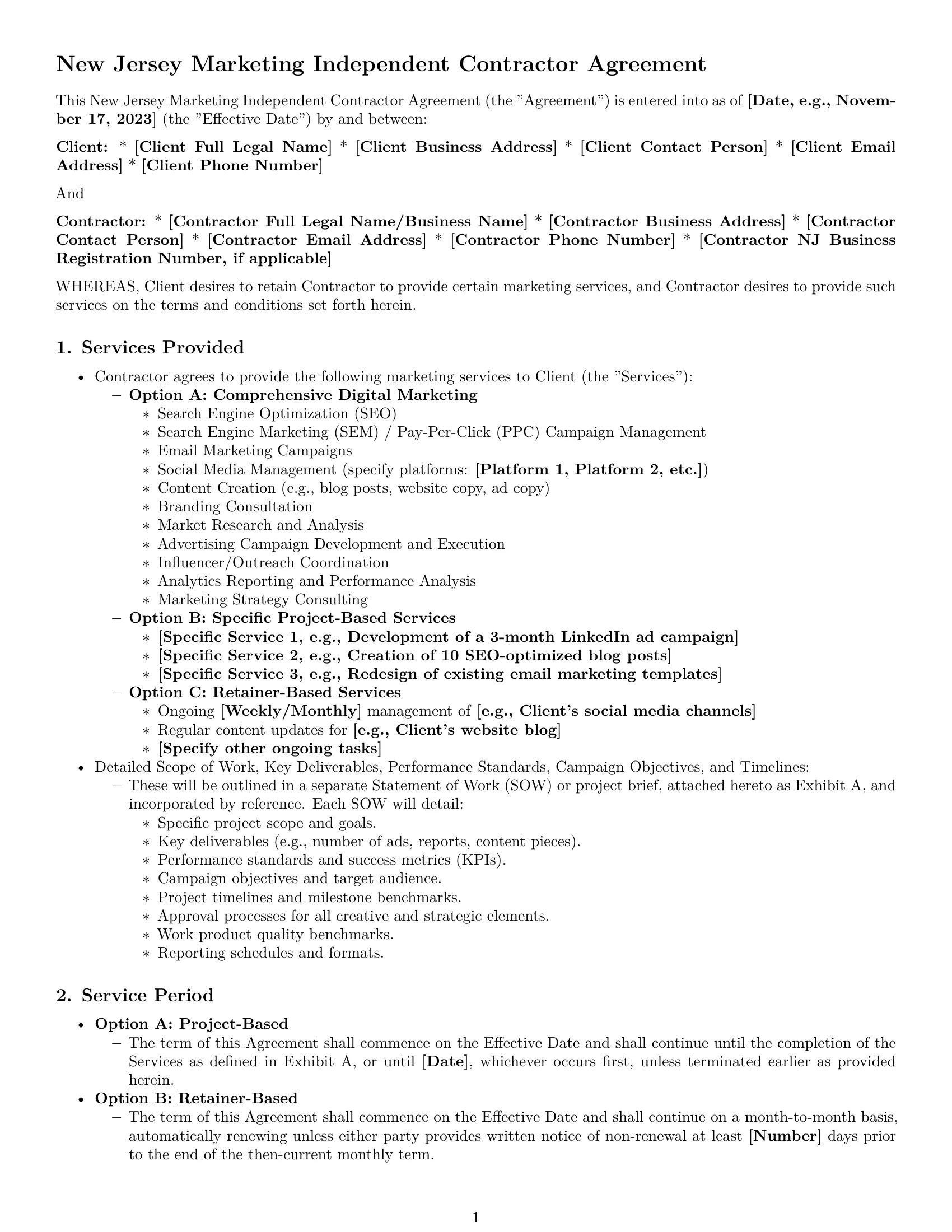 Preview page 1 of Pro New Jersey marketing independent contractor agreement template