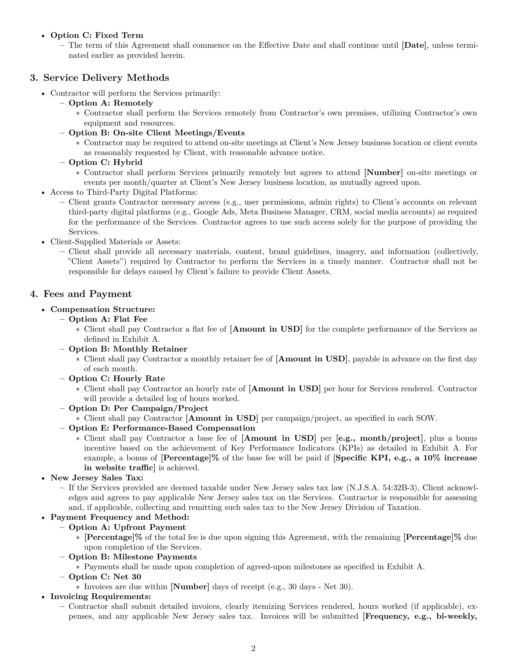 Preview page 2 of Pro New Jersey marketing independent contractor agreement template