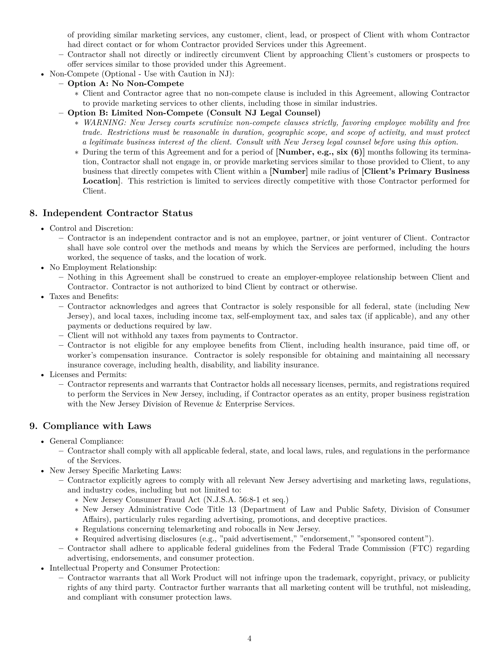 Preview page 4 of Pro New Jersey marketing independent contractor agreement template
