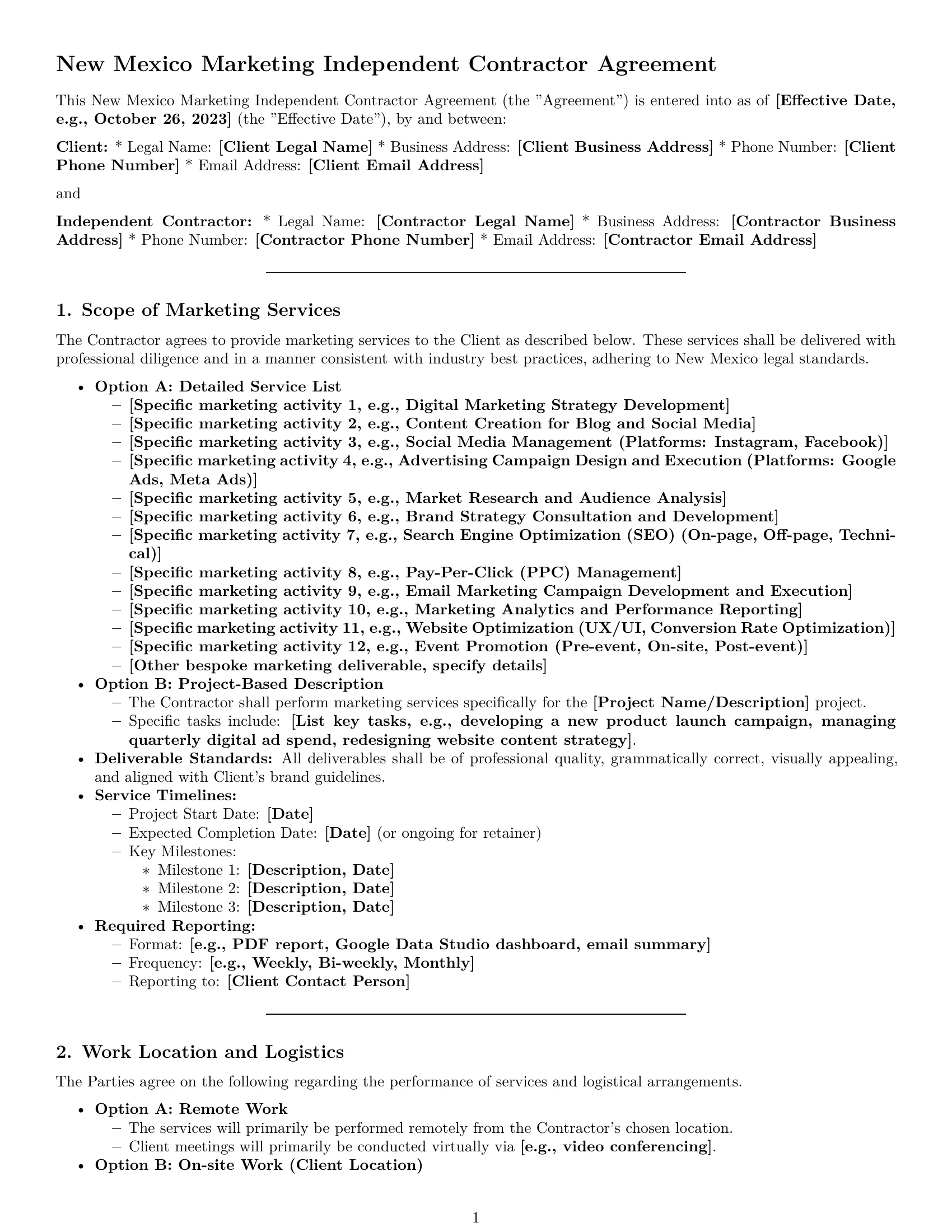 Preview page 1 of Pro New Mexico marketing independent contractor agreement template