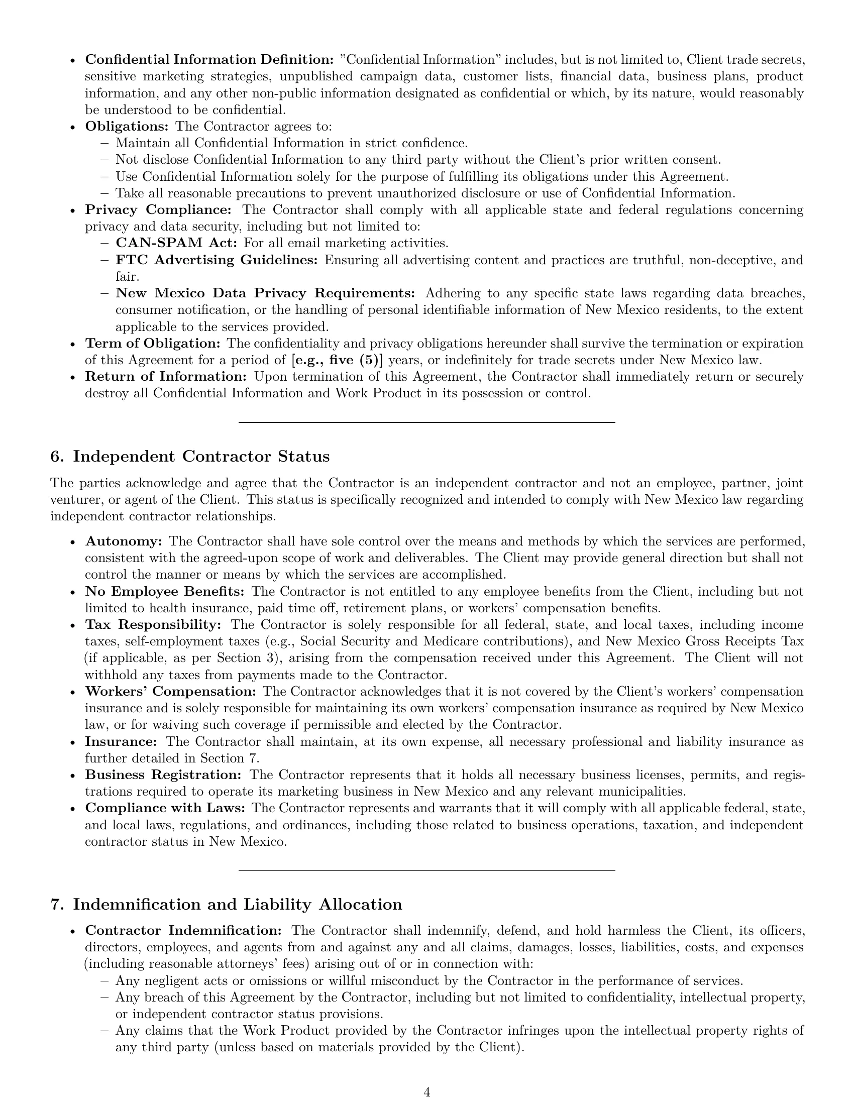 Preview page 4 of Pro New Mexico marketing independent contractor agreement template