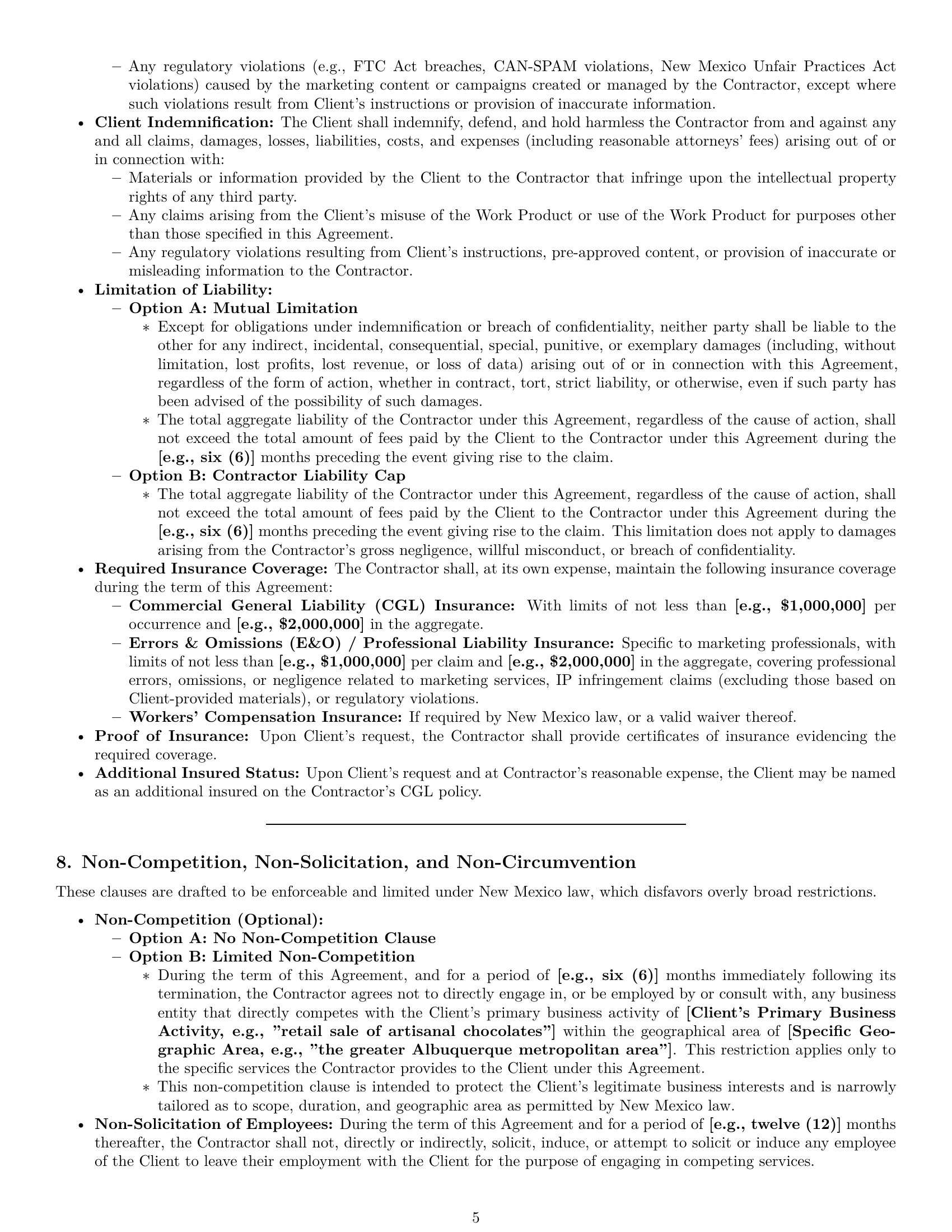 Preview page 5 of Pro New Mexico marketing independent contractor agreement template