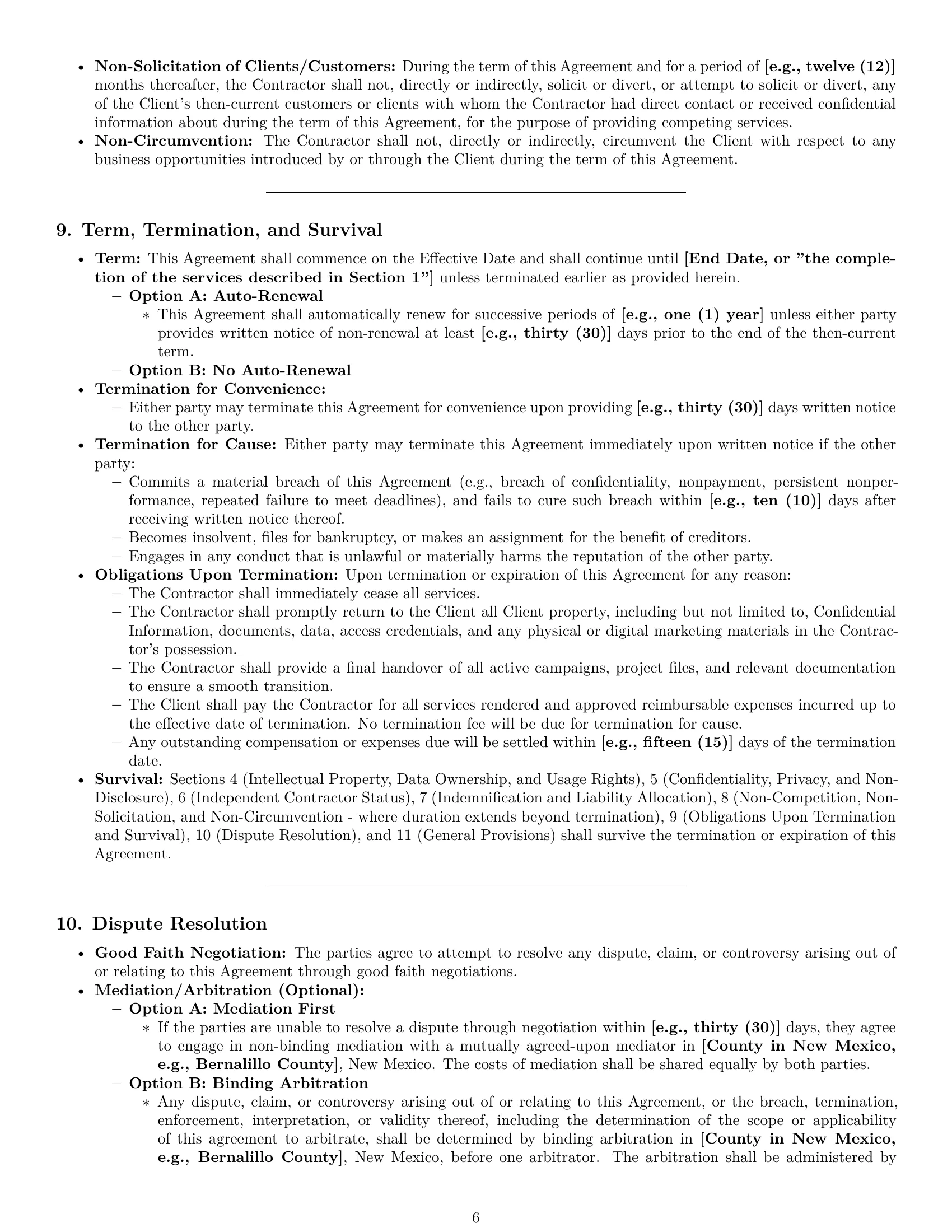 Preview page 6 of Pro New Mexico marketing independent contractor agreement template
