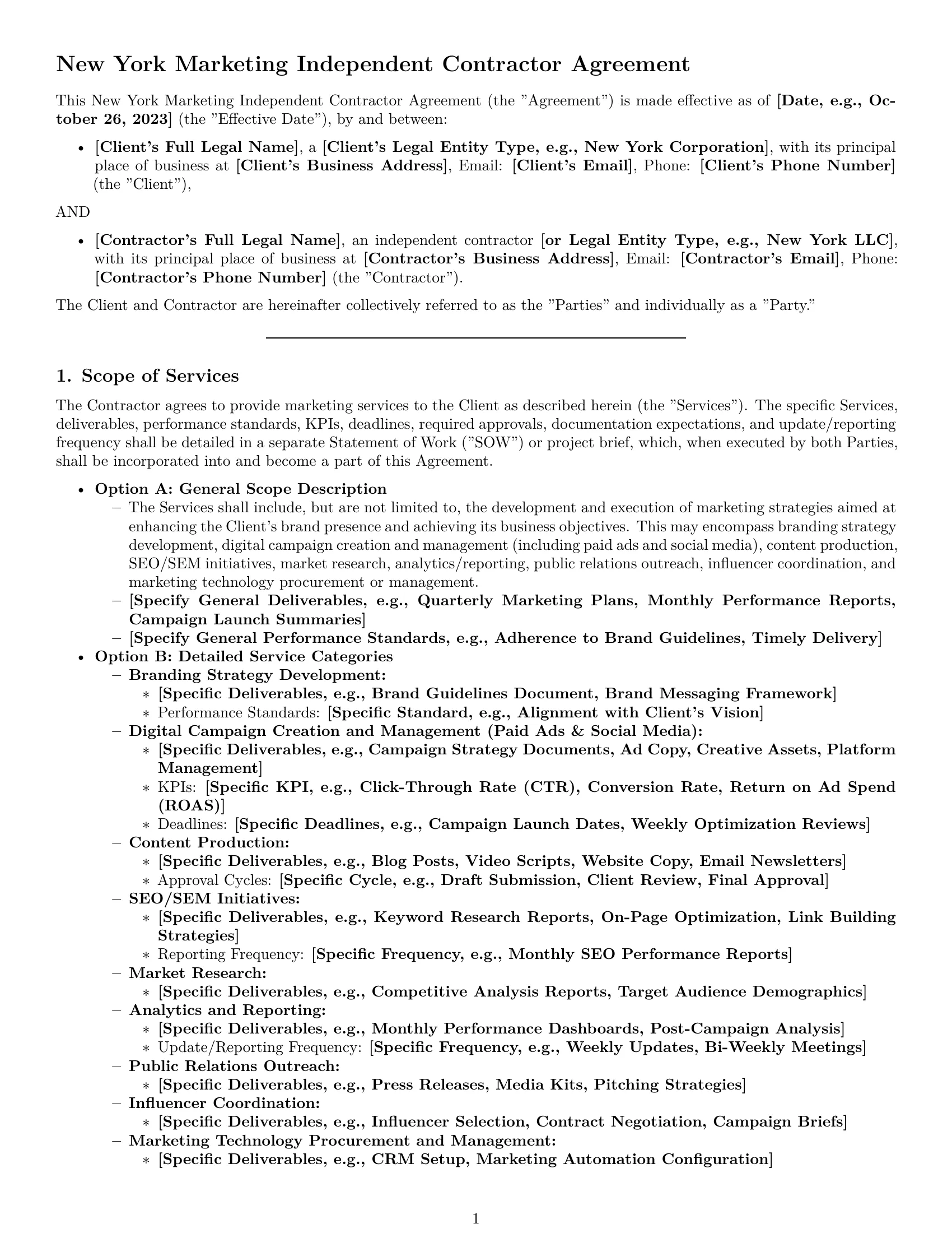Preview page 1 of Pro New York marketing independent contractor agreement template