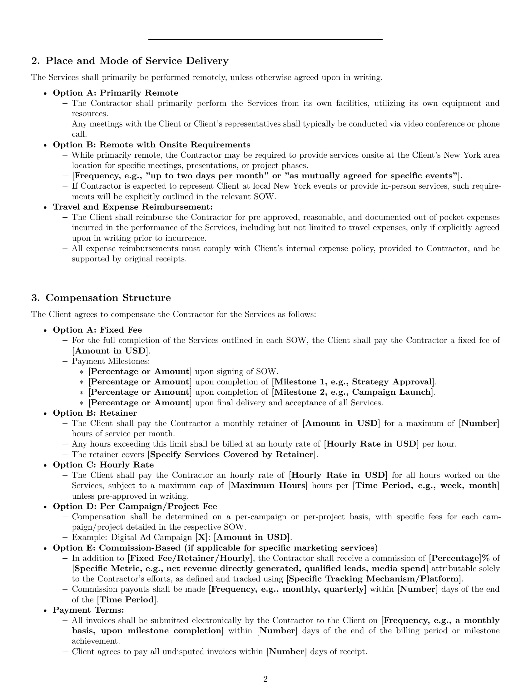 Preview page 2 of Pro New York marketing independent contractor agreement template