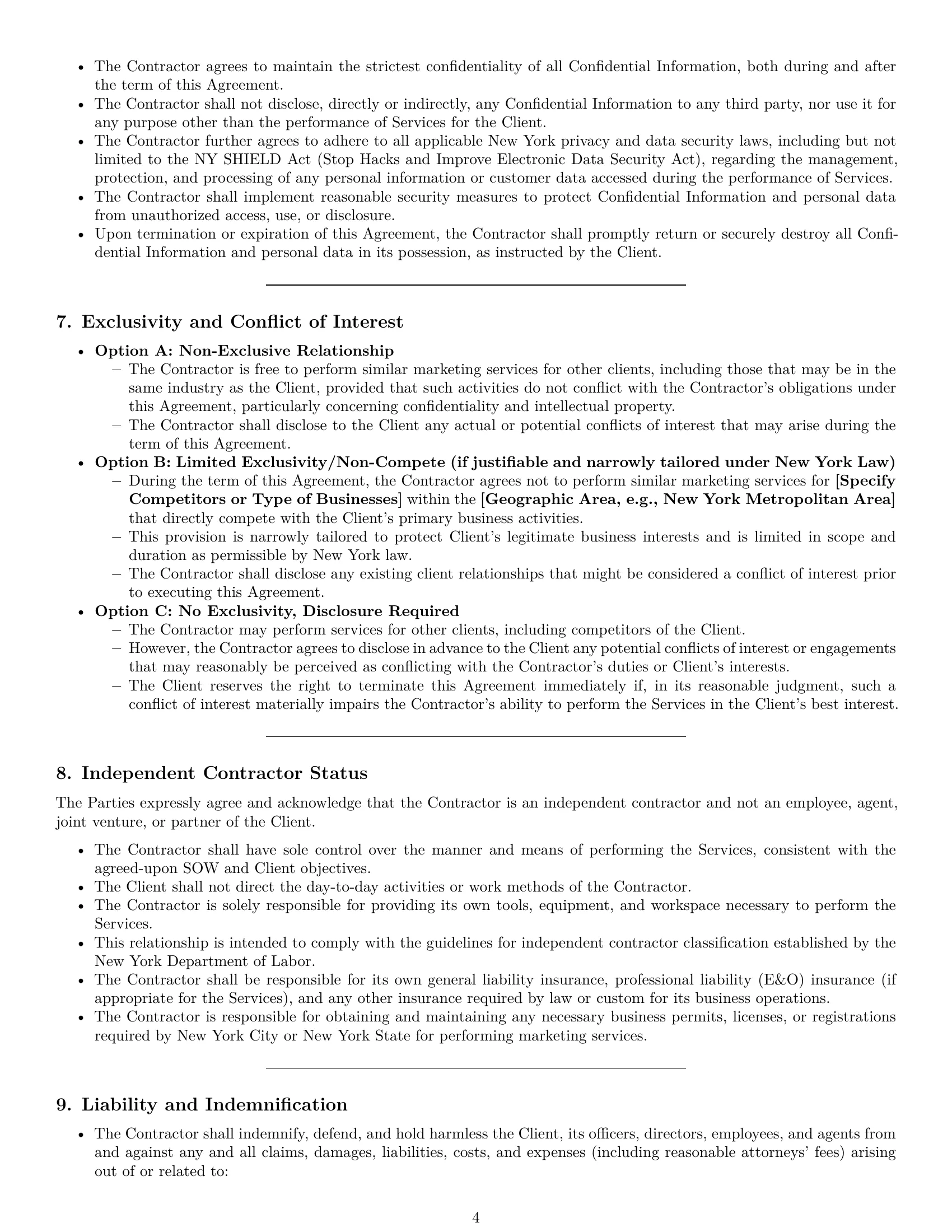 Preview page 4 of Pro New York marketing independent contractor agreement template