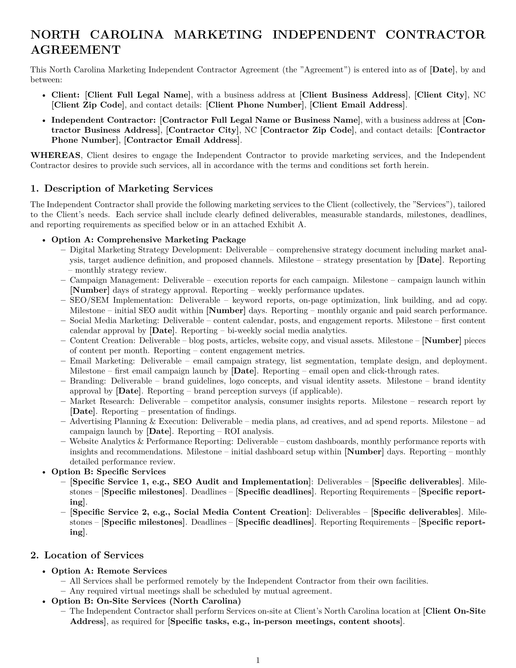 Preview page 1 of Pro North Carolina marketing independent contractor agreement template