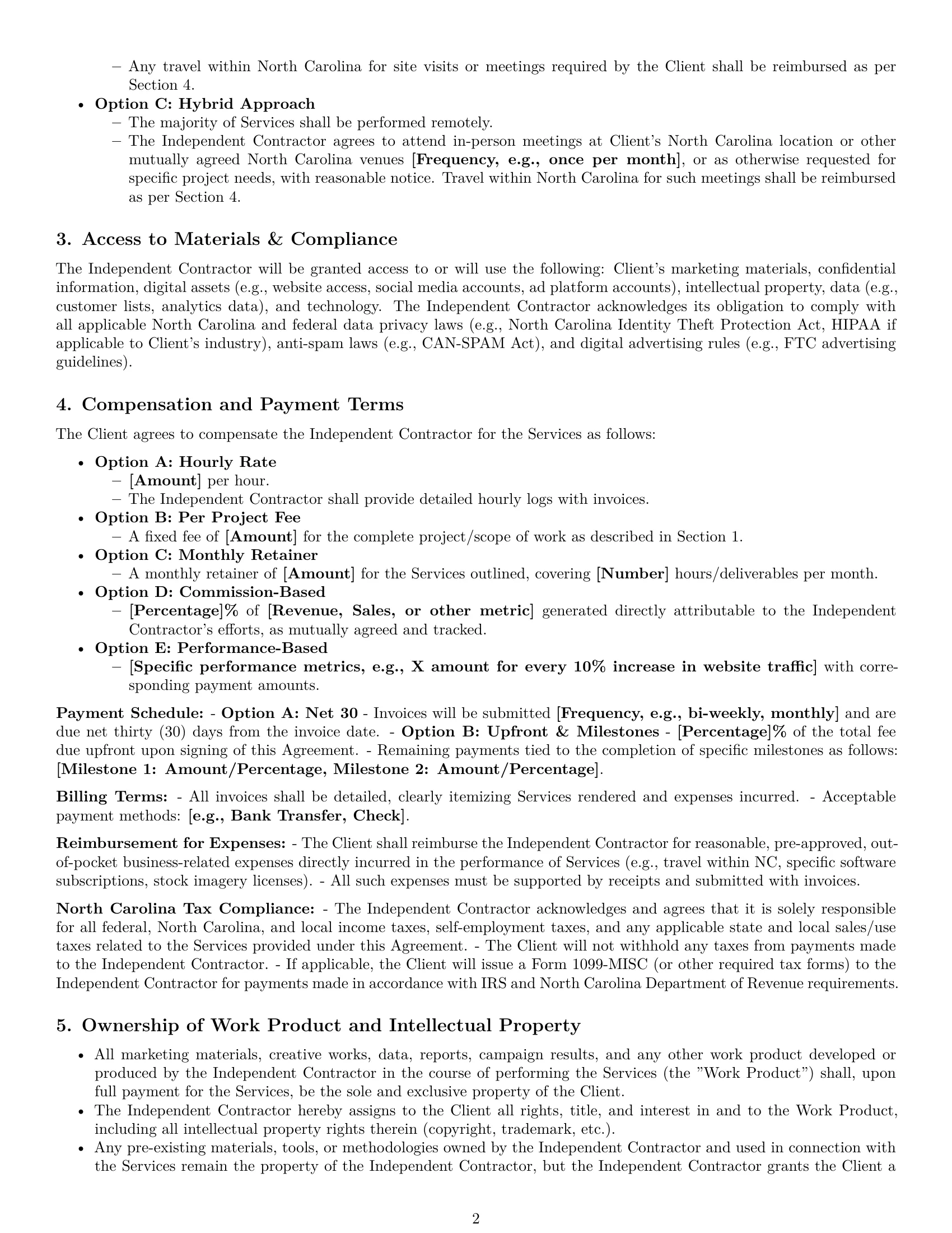 Preview page 2 of Pro North Carolina marketing independent contractor agreement template