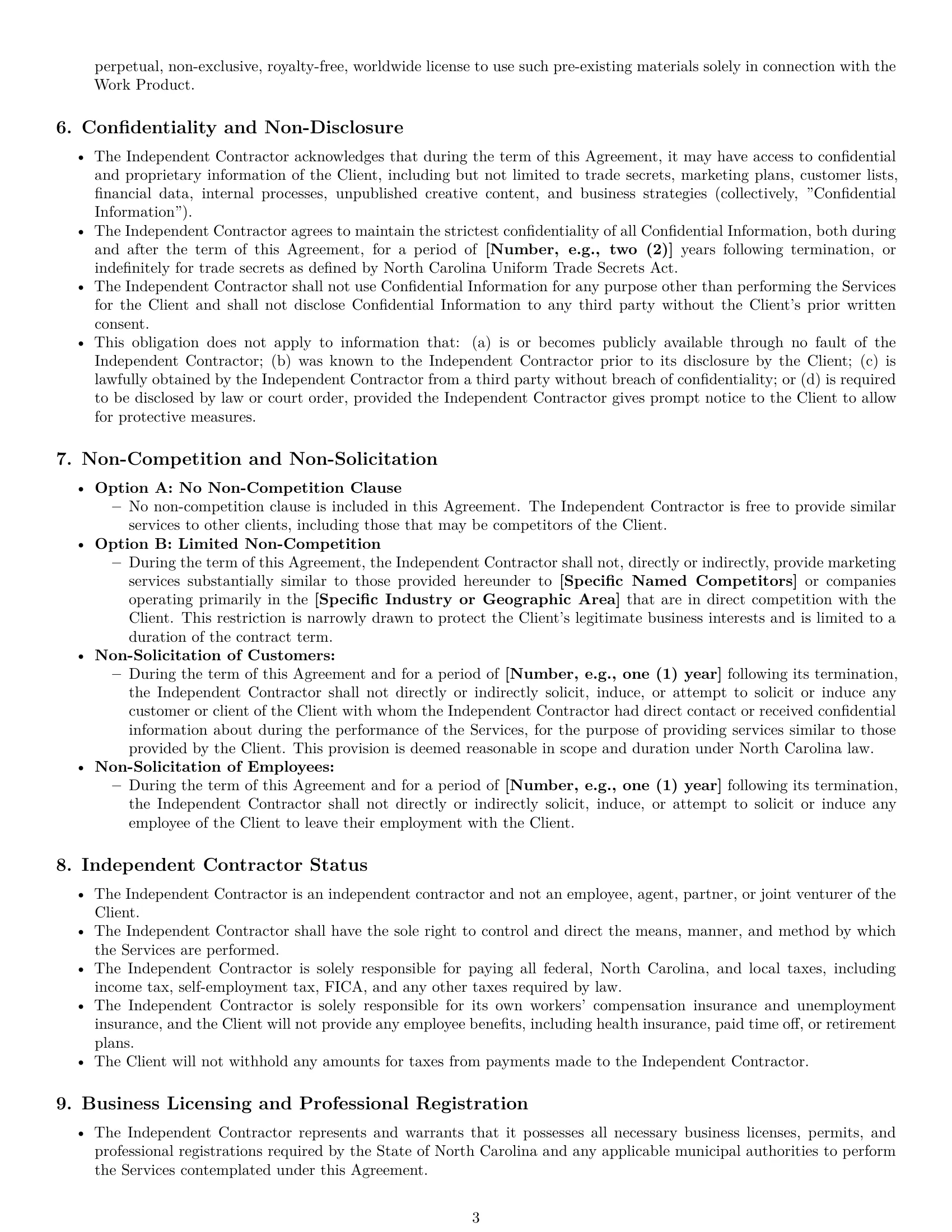 Preview page 3 of Pro North Carolina marketing independent contractor agreement template