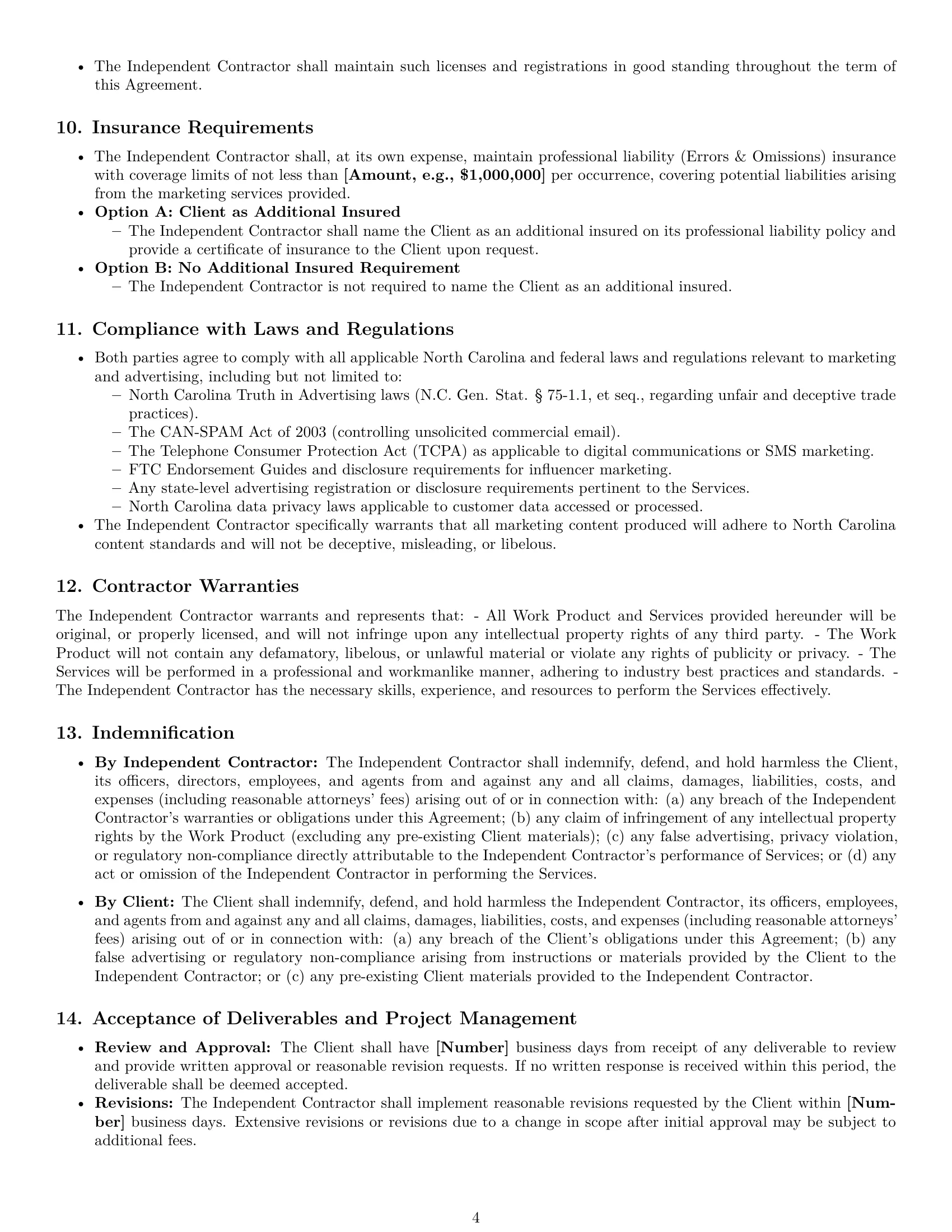 Preview page 4 of Pro North Carolina marketing independent contractor agreement template