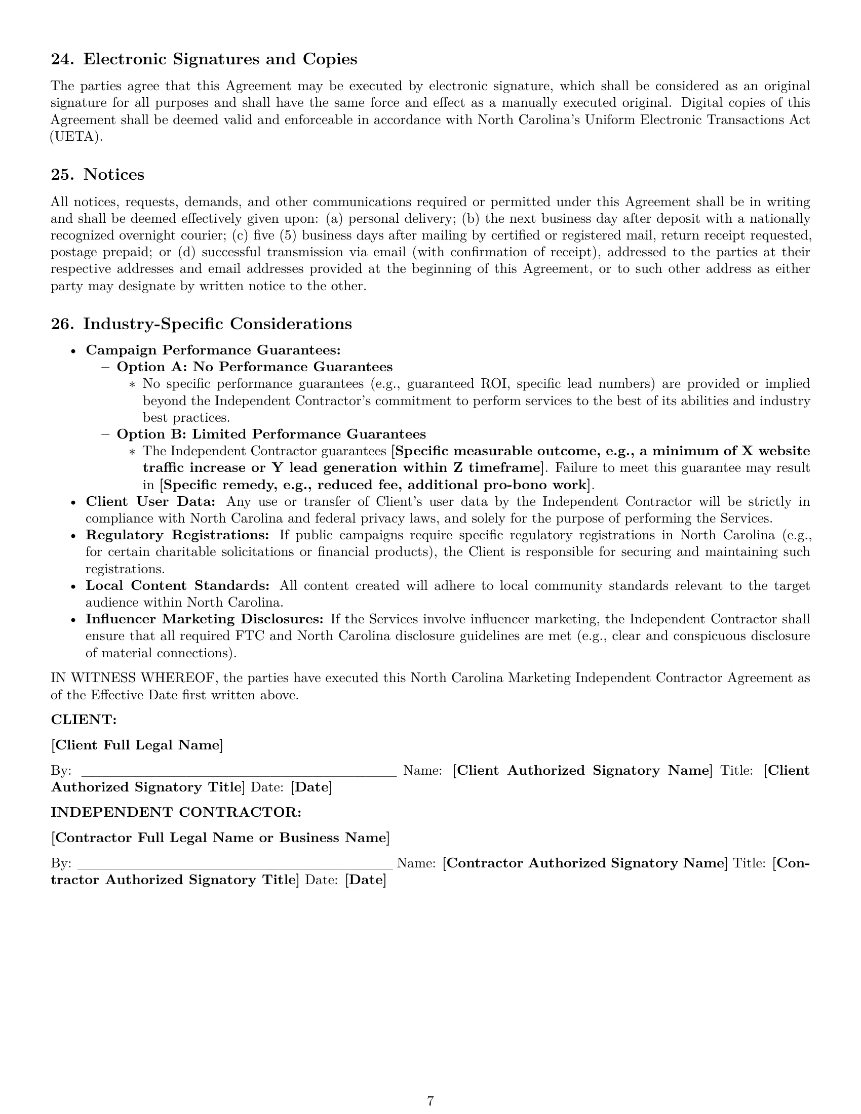 Preview page 7 of Pro North Carolina marketing independent contractor agreement template