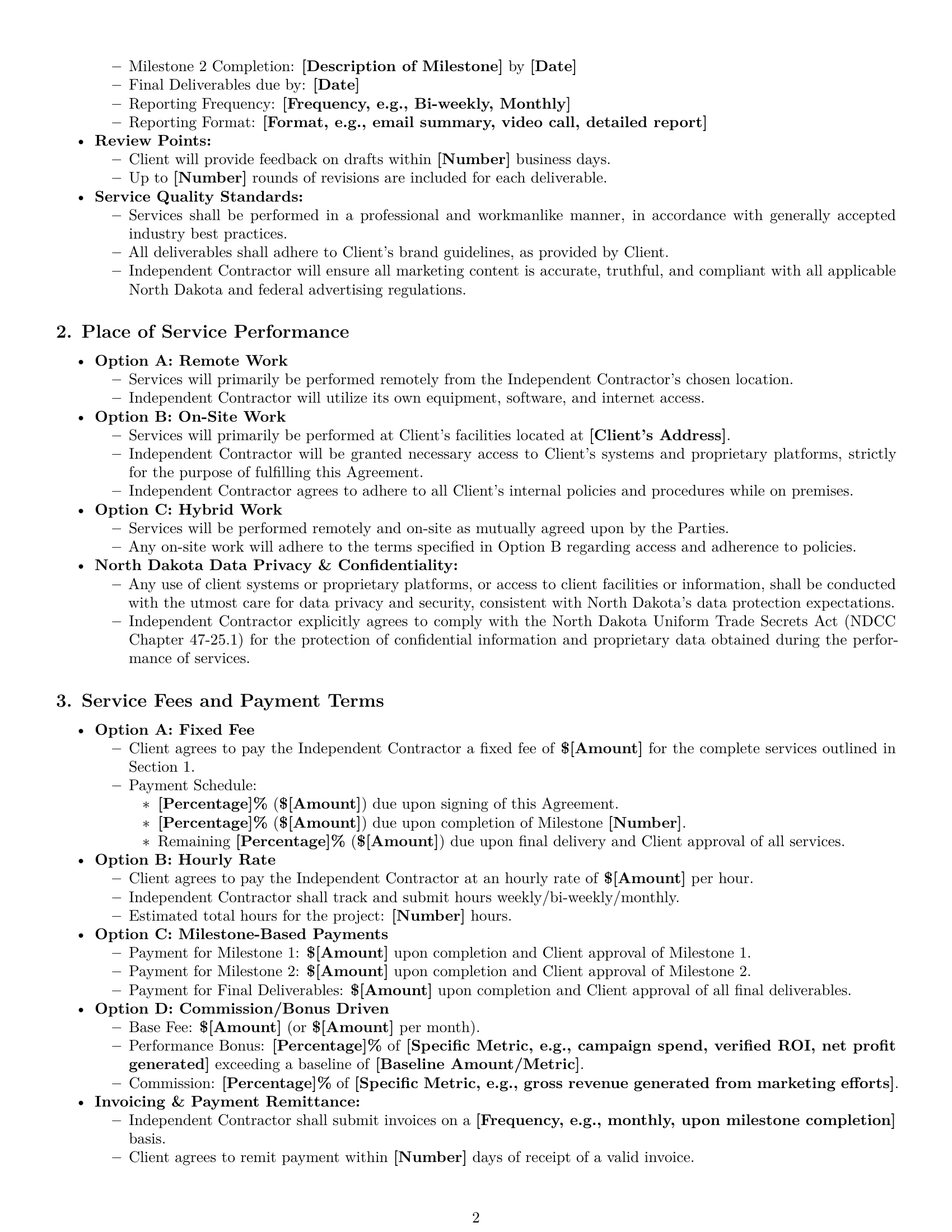 Preview page 2 of Pro North Dakota marketing independent contractor agreement template