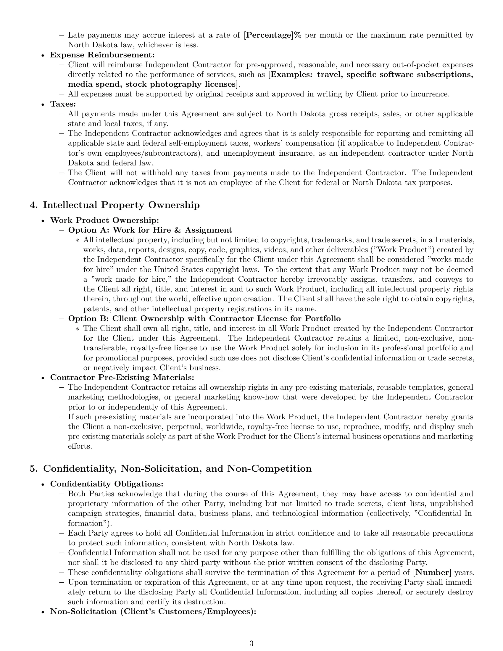 Preview page 3 of Pro North Dakota marketing independent contractor agreement template