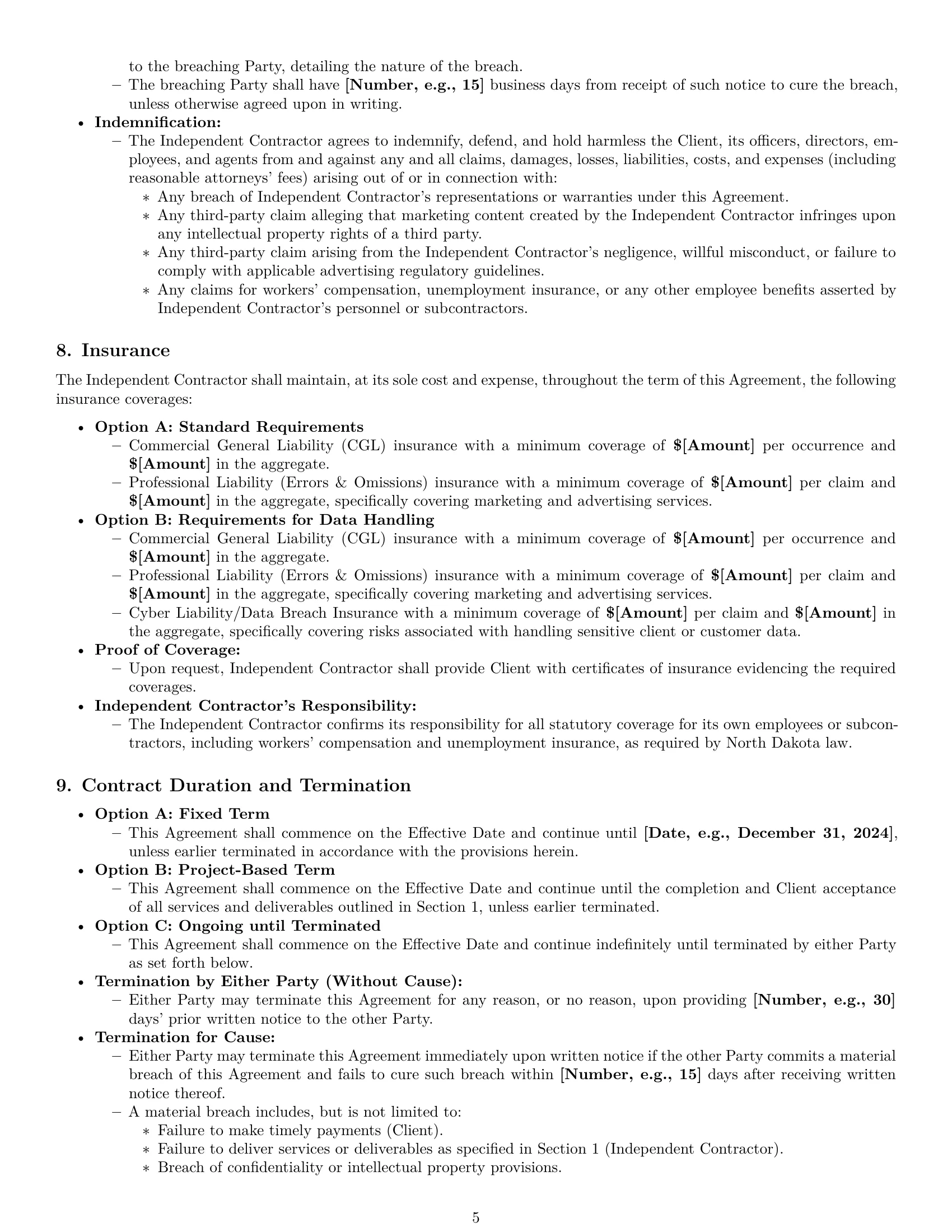 Preview page 5 of Pro North Dakota marketing independent contractor agreement template