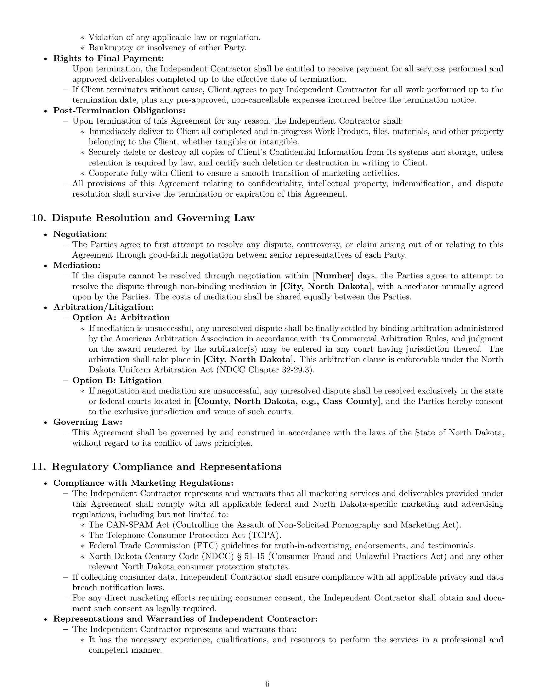 Preview page 6 of Pro North Dakota marketing independent contractor agreement template