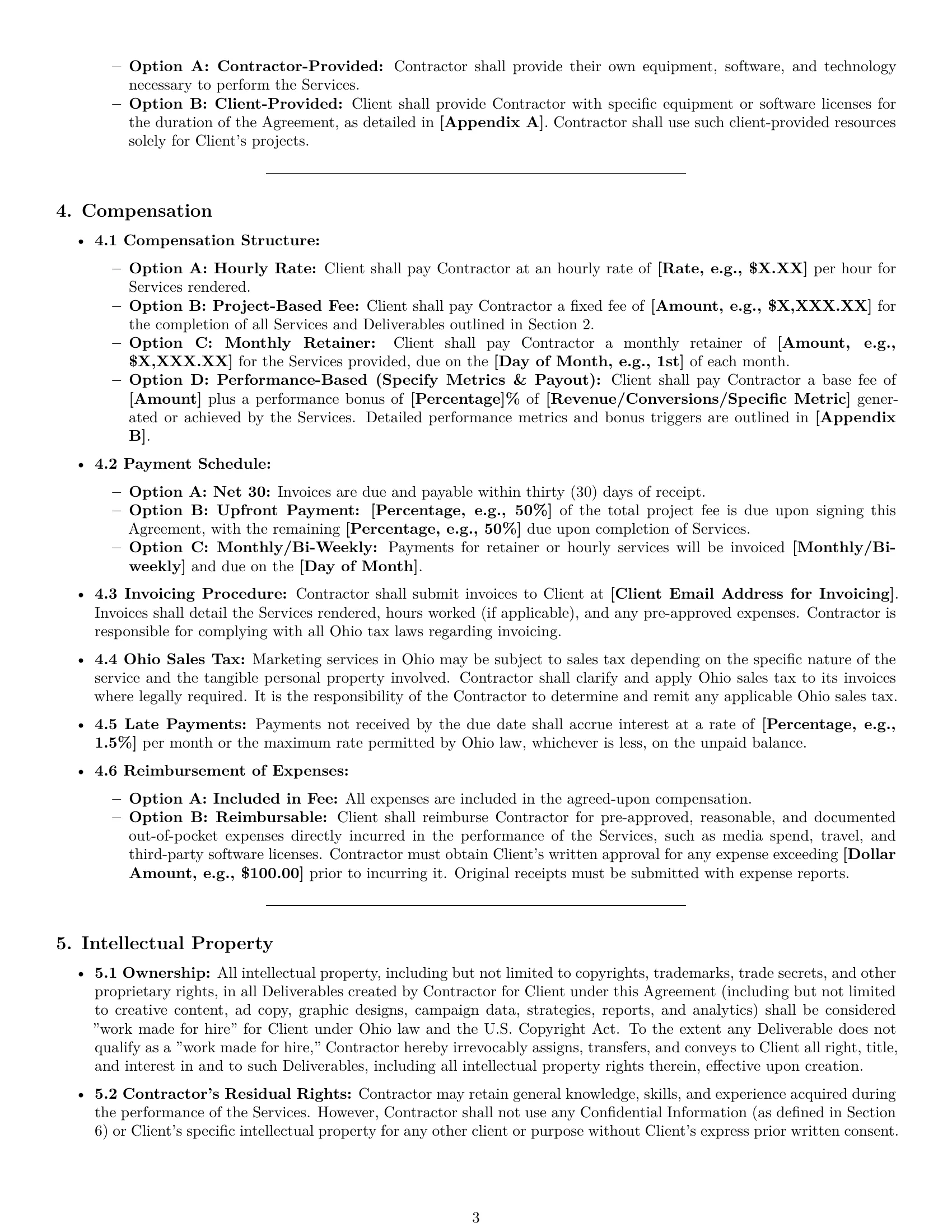 Preview page 3 of Pro Ohio marketing independent contractor agreement template