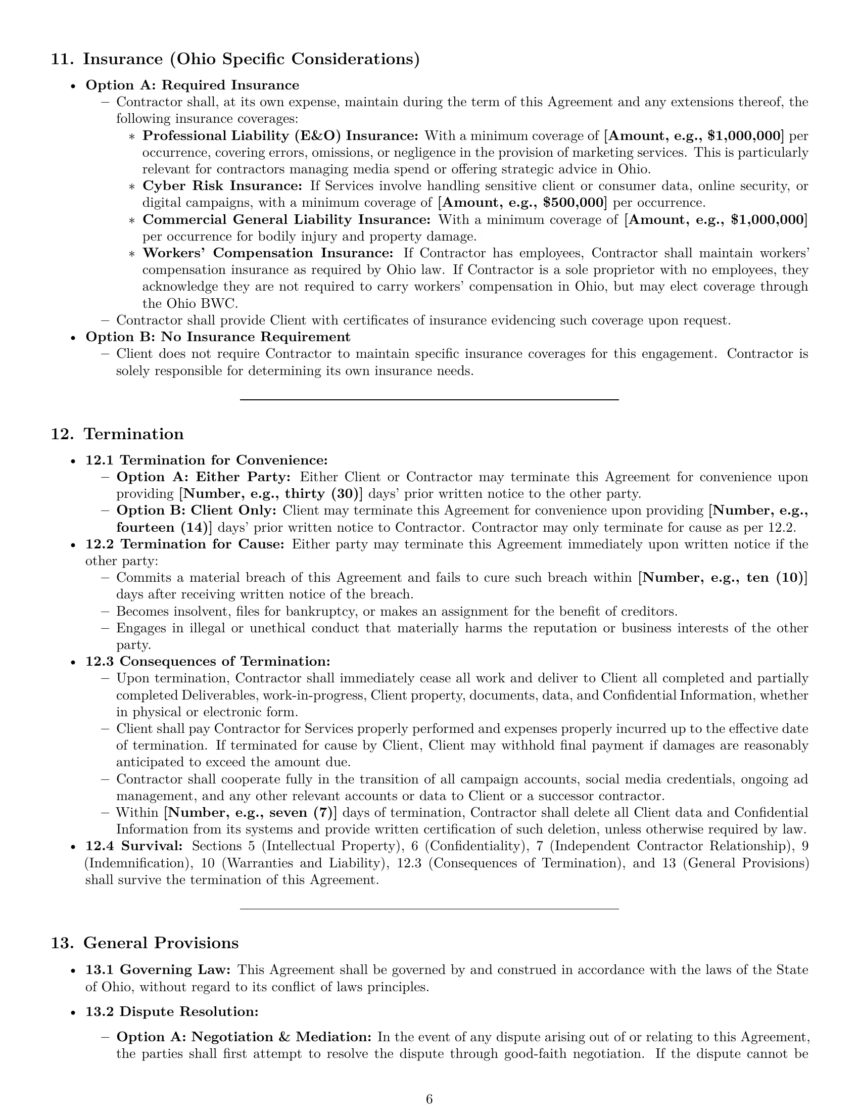 Preview page 6 of Pro Ohio marketing independent contractor agreement template