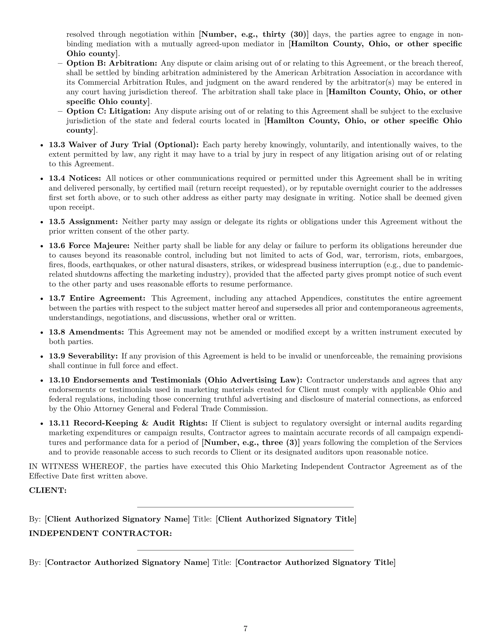 Preview page 7 of Pro Ohio marketing independent contractor agreement template