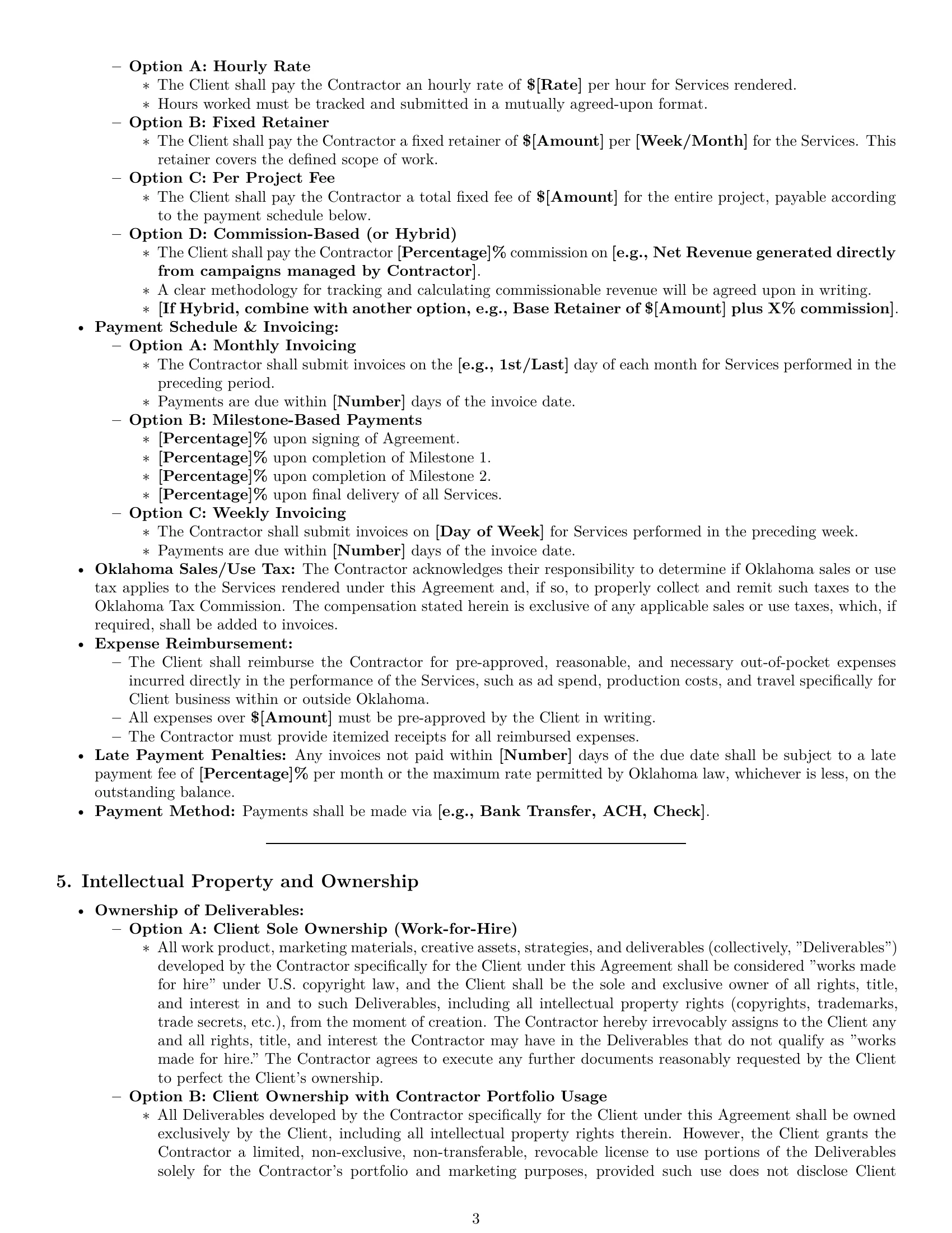 Preview page 3 of Pro Oklahoma marketing independent contractor agreement template
