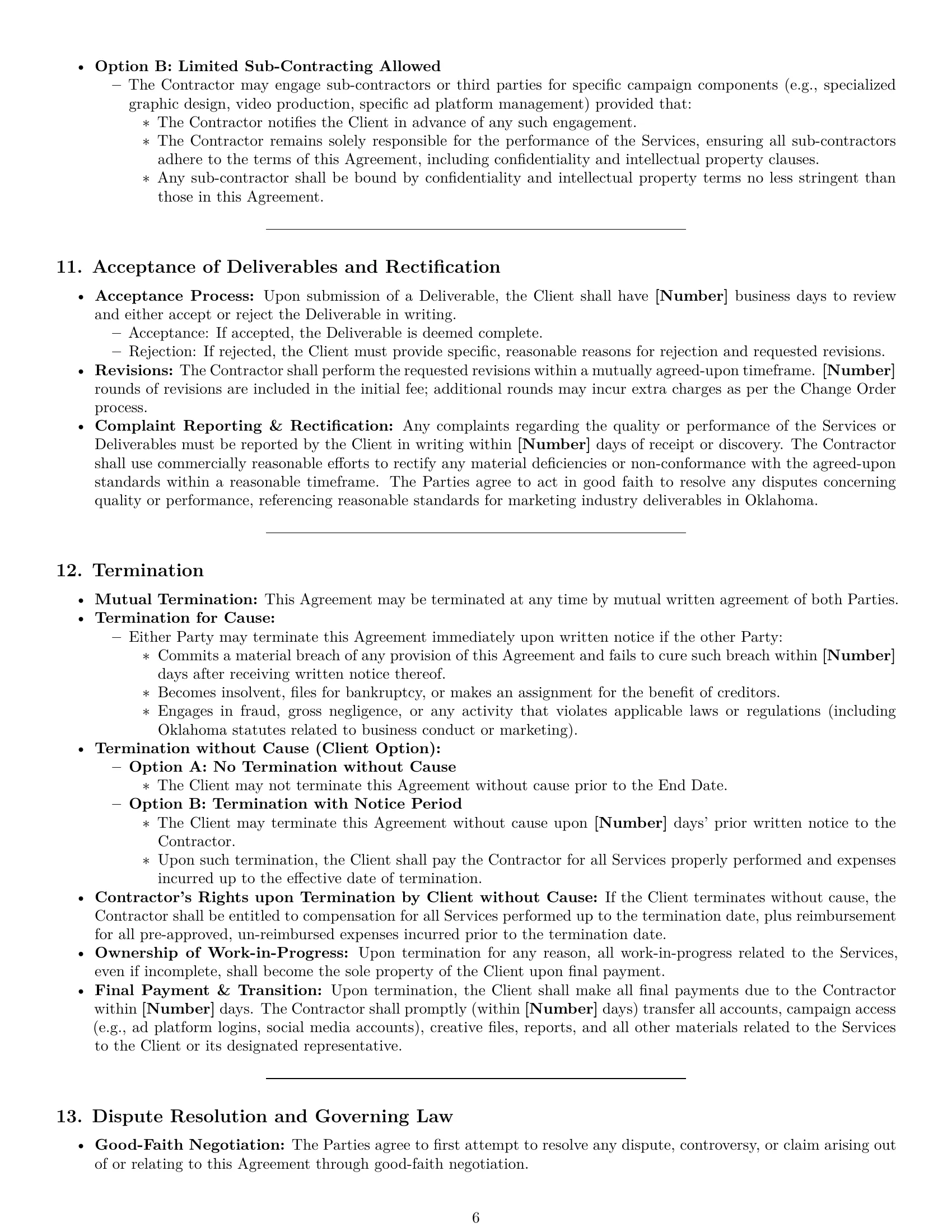 Preview page 6 of Pro Oklahoma marketing independent contractor agreement template