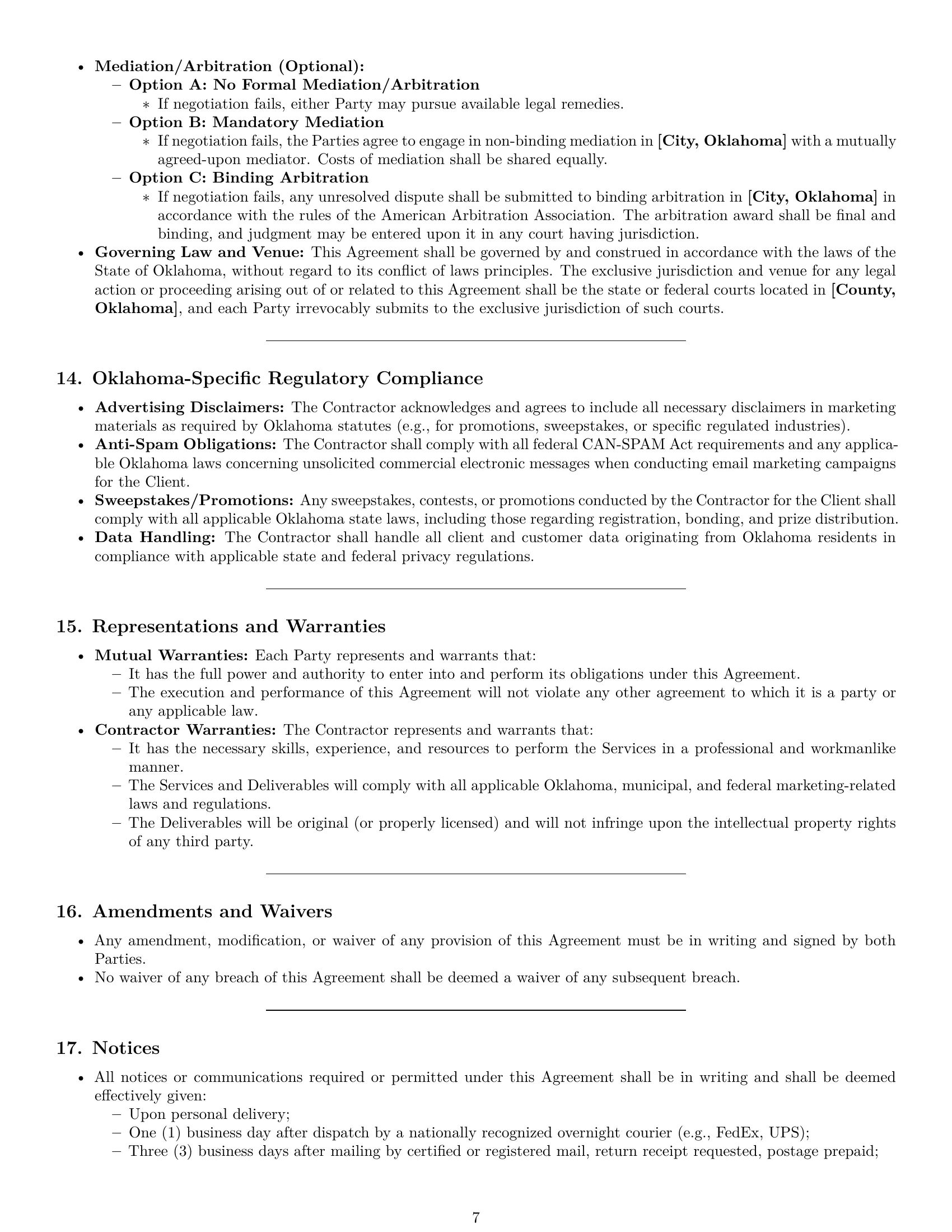 Preview page 7 of Pro Oklahoma marketing independent contractor agreement template