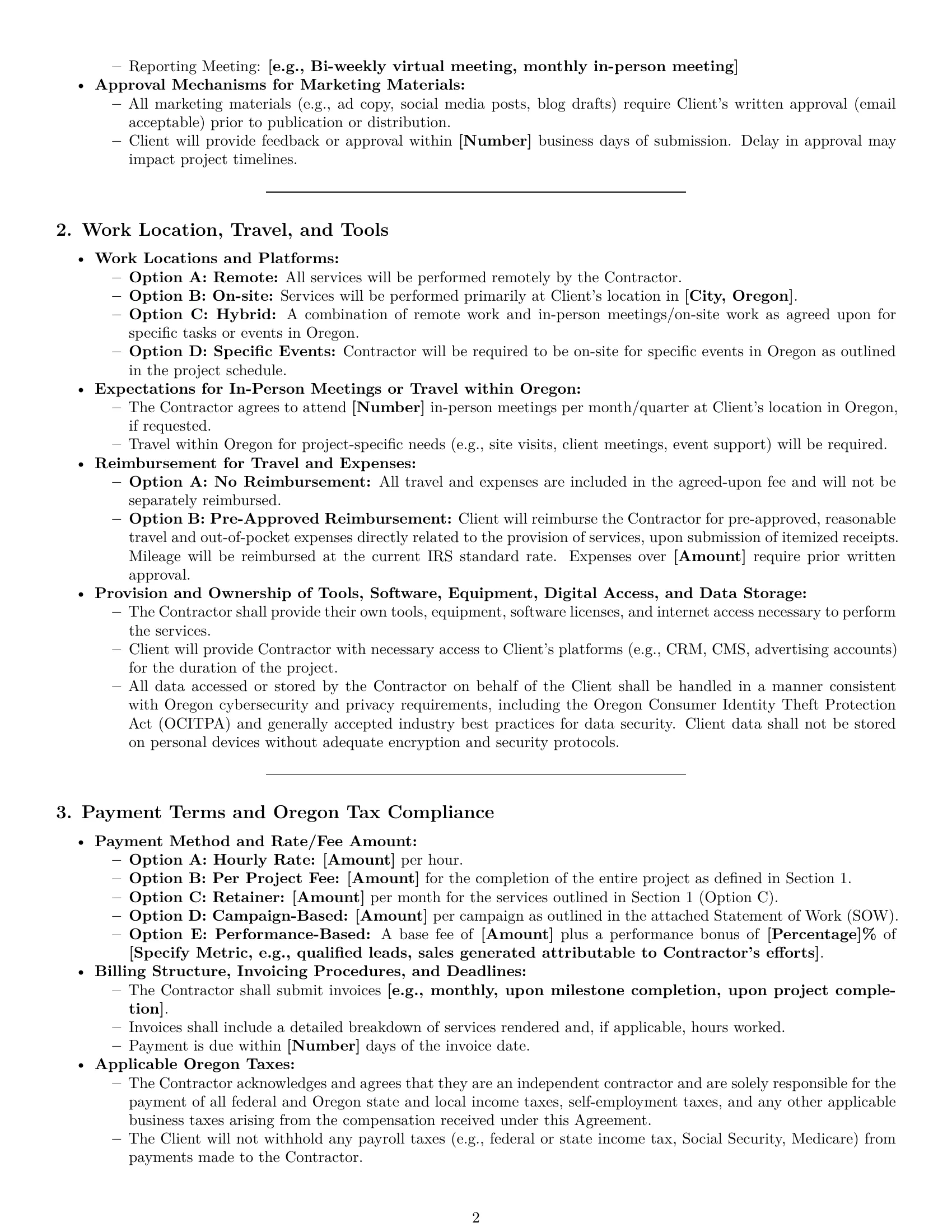 Preview page 2 of Pro Oregon marketing independent contractor agreement template