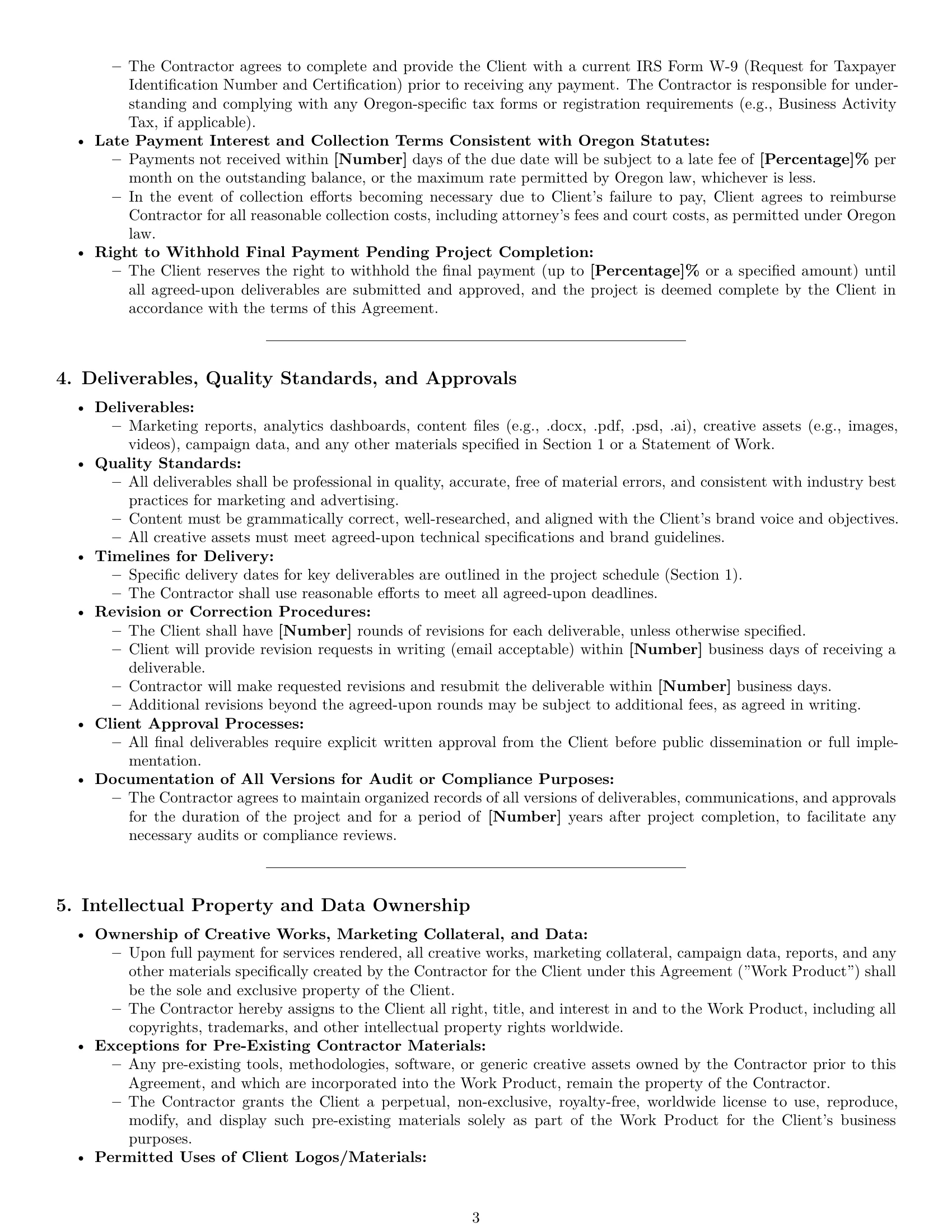 Preview page 3 of Pro Oregon marketing independent contractor agreement template