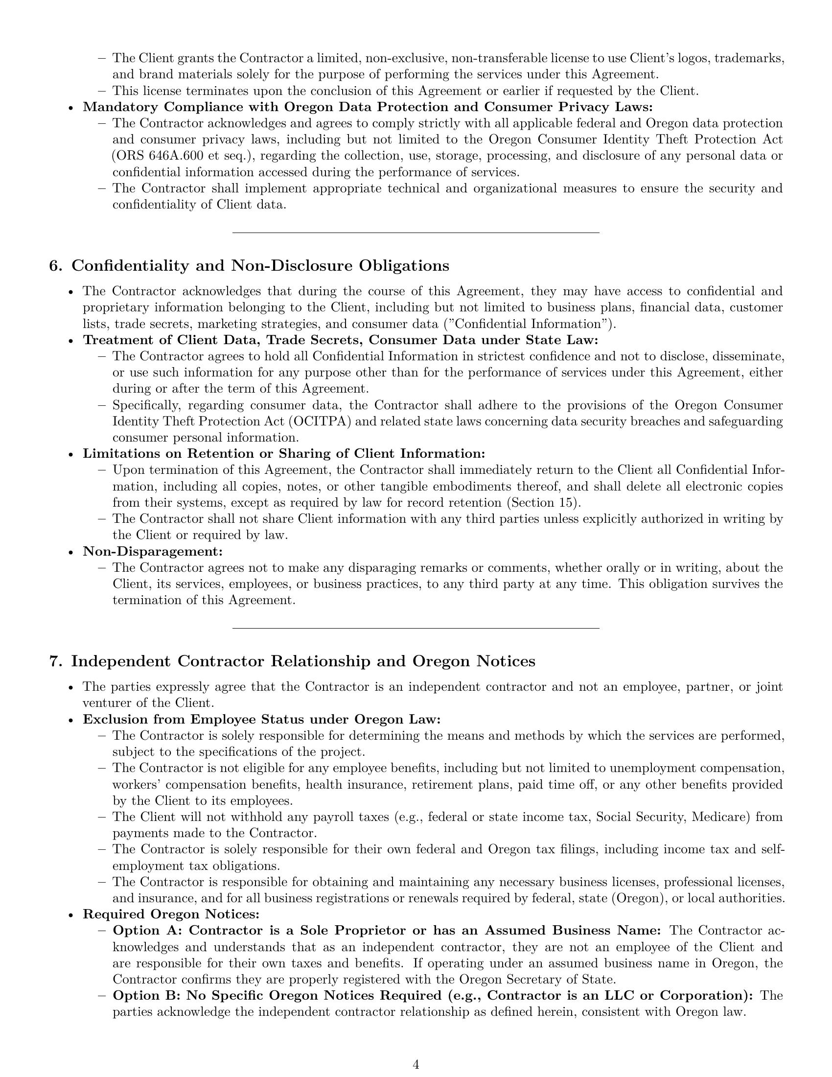 Preview page 4 of Pro Oregon marketing independent contractor agreement template